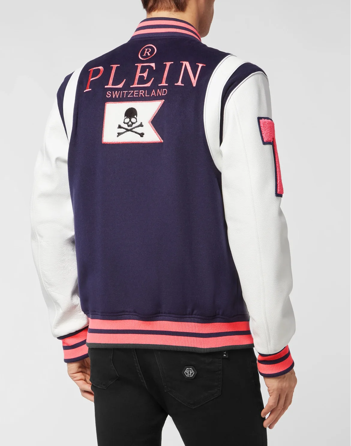 College Jacket Deer Leather Sleeves Patches, цвет: Синий