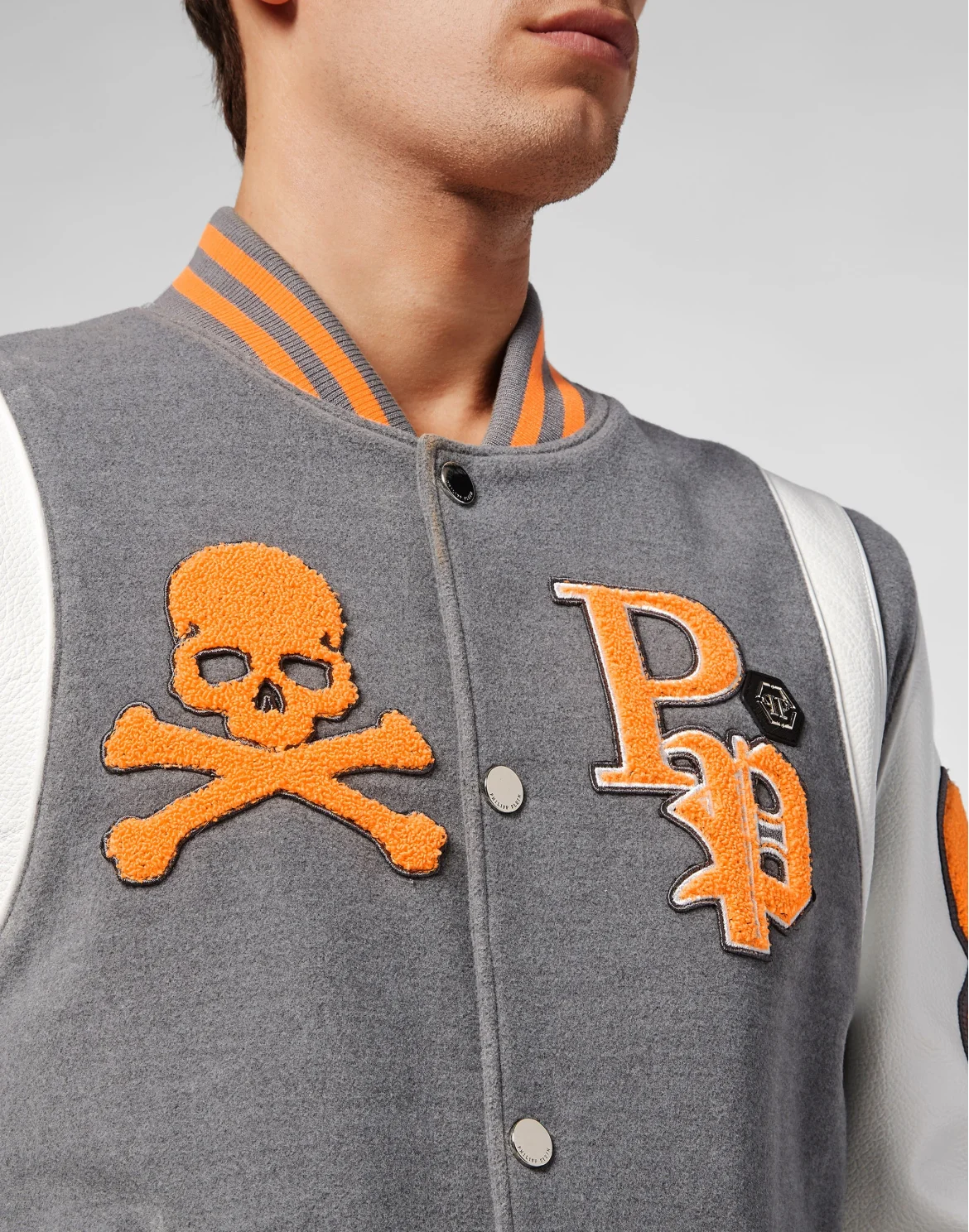 College Jacket Deer Leather Sleeves Patches, цвет: Серый