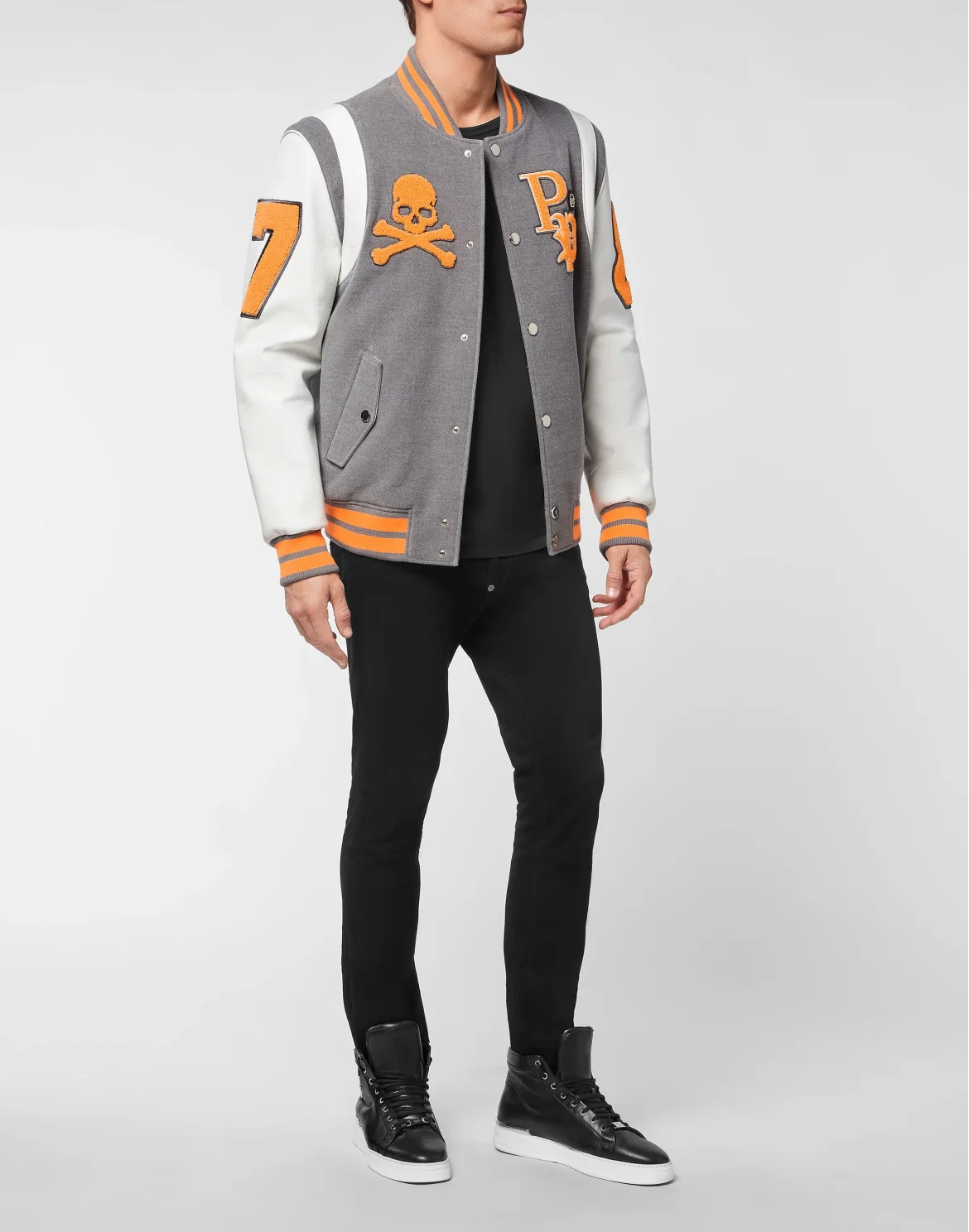 College Jacket Deer Leather Sleeves Patches, цвет: Серый
