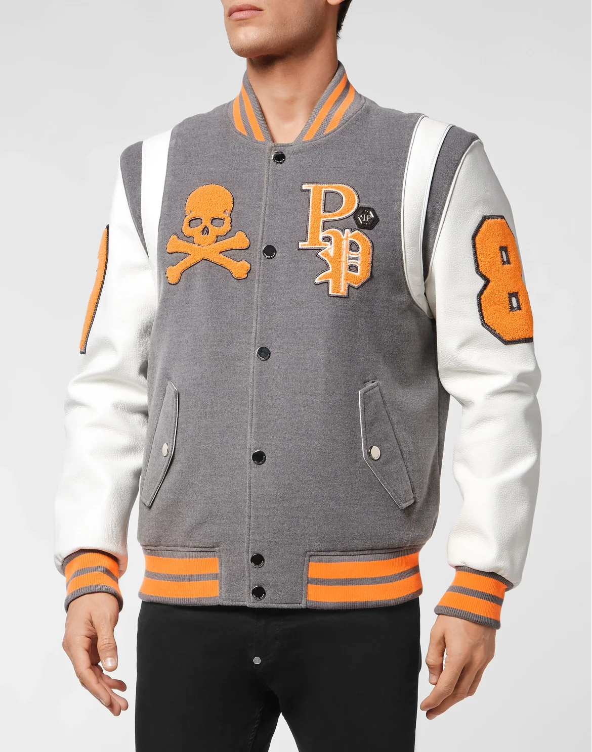 College Jacket Deer Leather Sleeves Patches, цвет: Серый