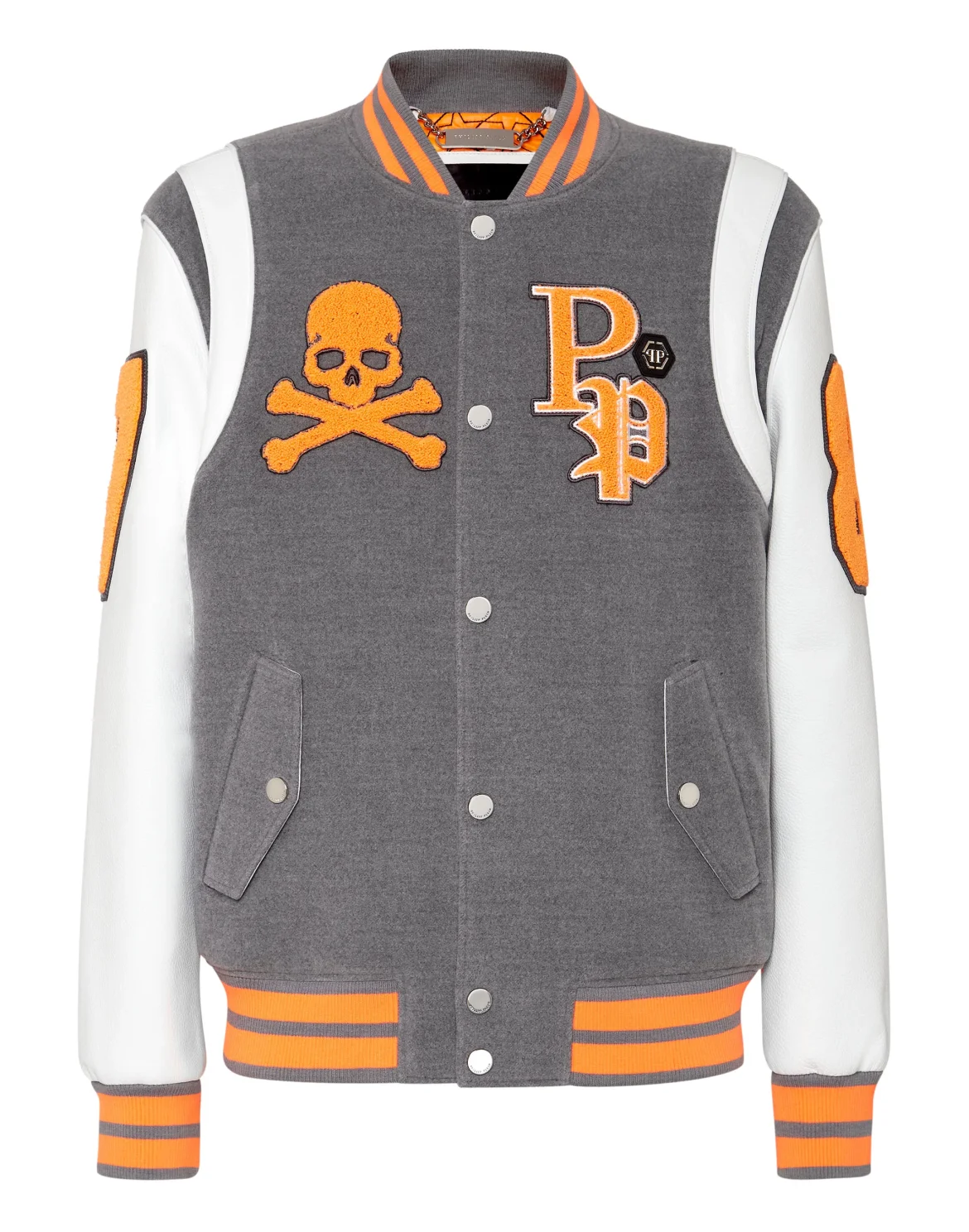 College Jacket Deer Leather Sleeves Patches, цвет: Серый