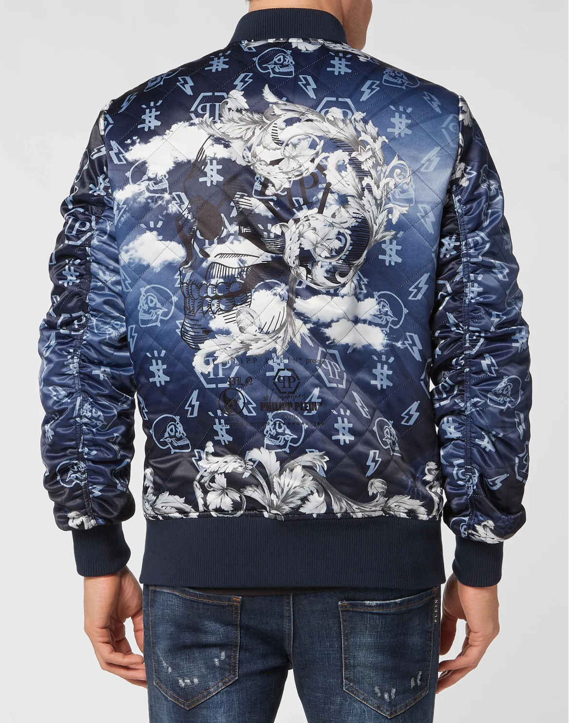 Silk Satin Bomber Skull, цвет: Синий