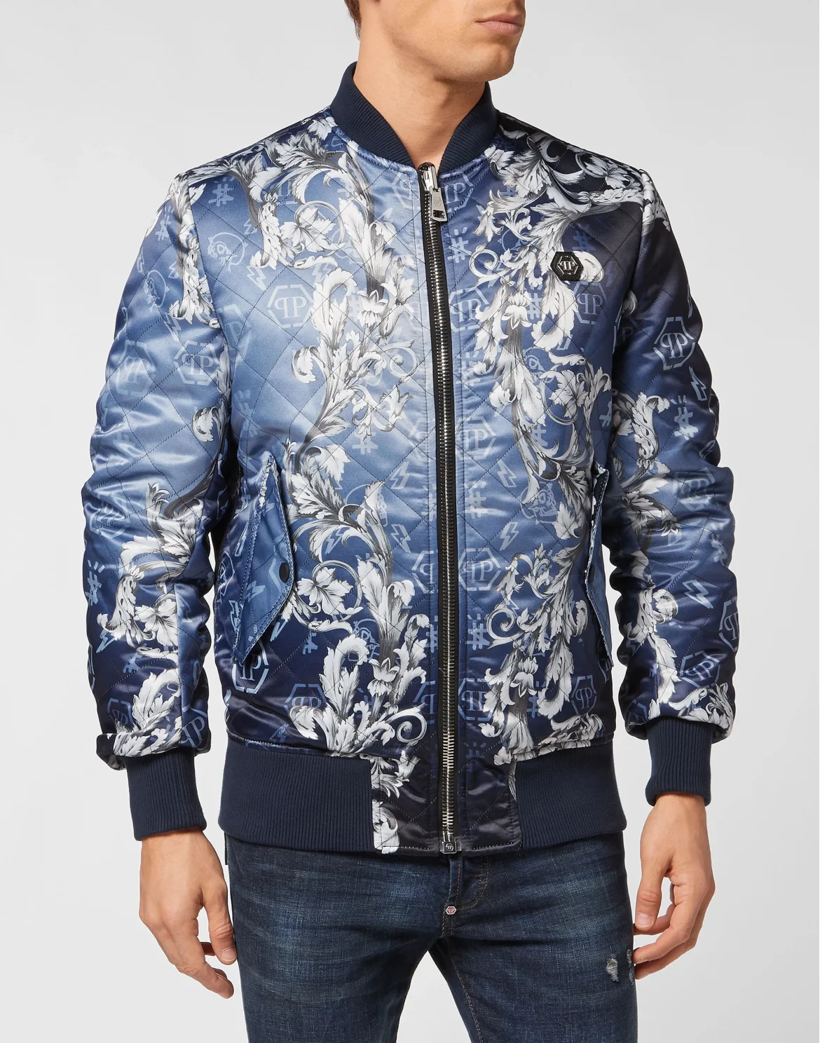 Silk Satin Bomber Skull, цвет: Синий