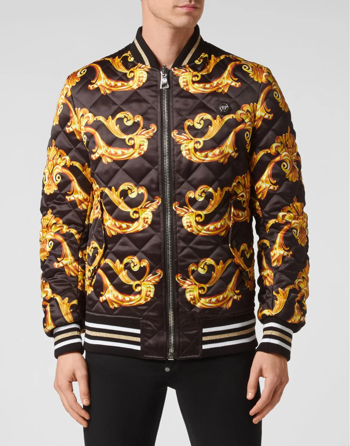 REVERSIBLE  BAROQUE SILK  BOMBER, цвет: Черный