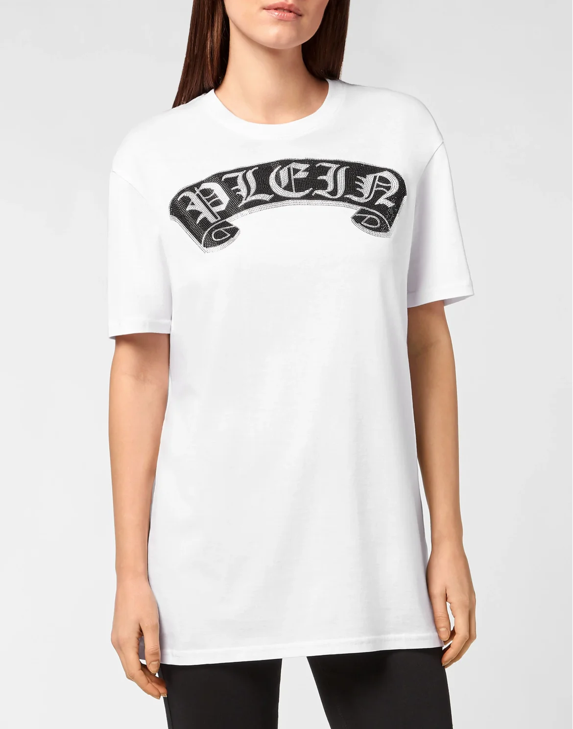 T-shirt Round Neck SS Stones Gothic Plein with Crystals, цвет: Белый