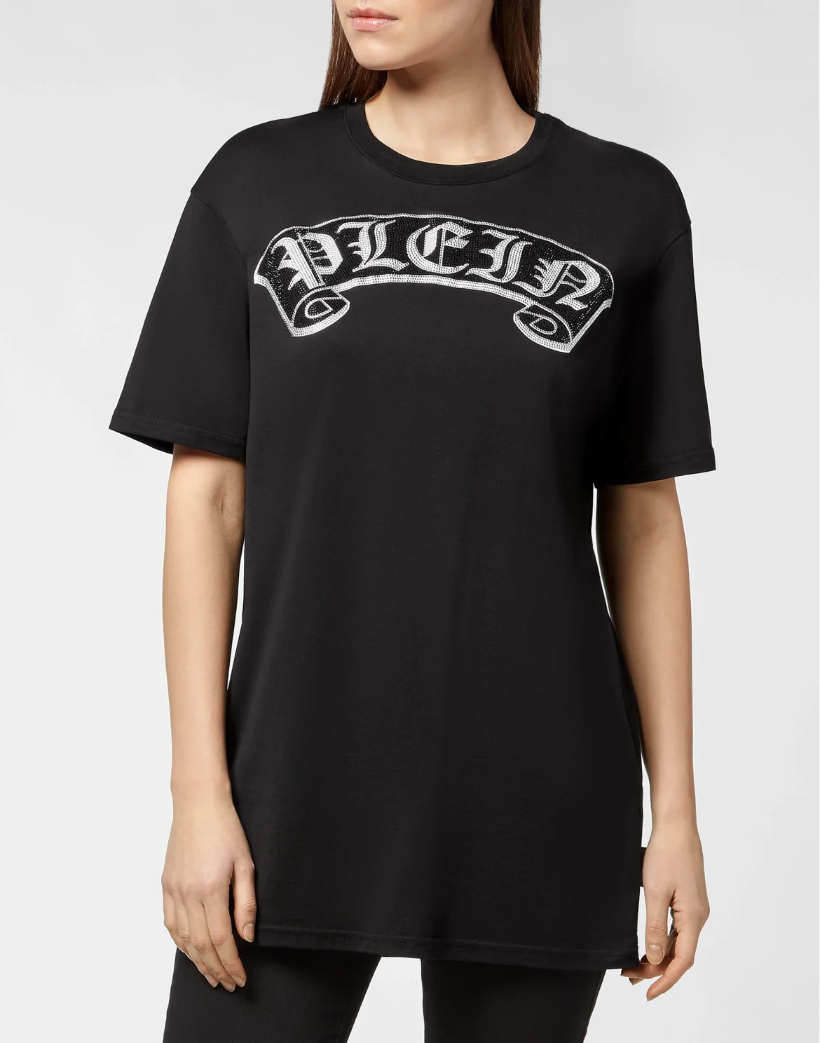 T-shirt Round Neck SS Stones Gothic Plein with Crystals, цвет: Черный