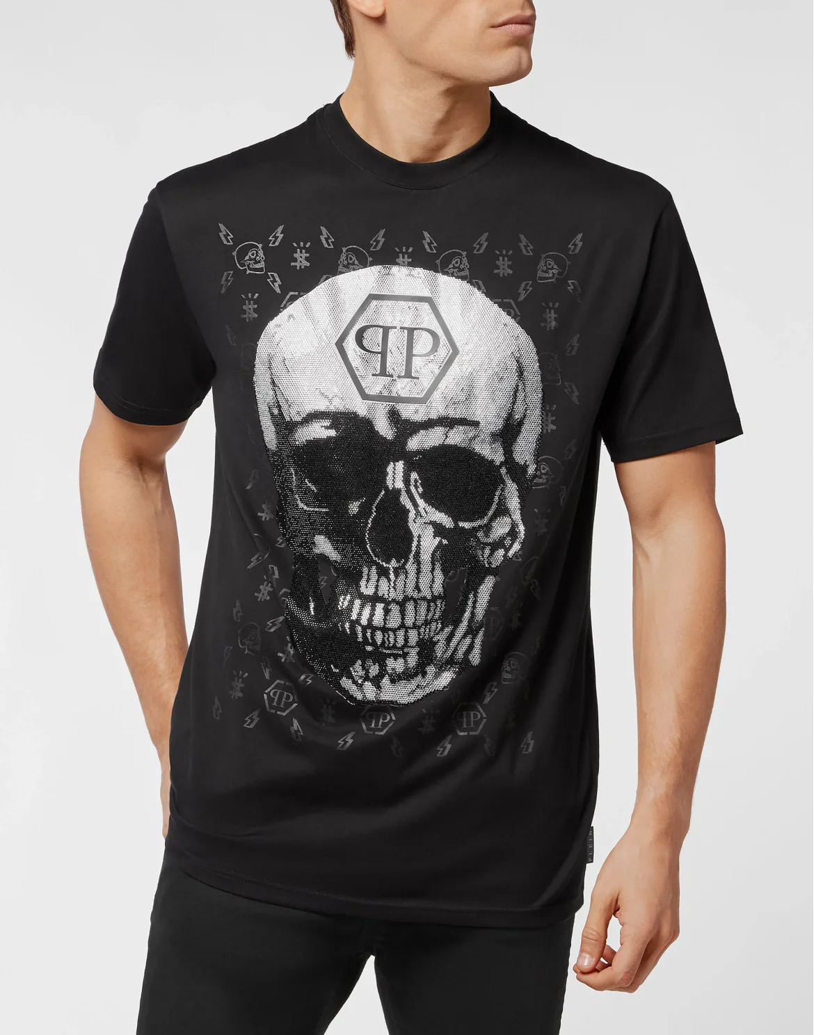 T-shirt Round Neck SS Skull and Plein with Crystals, цвет: Черный