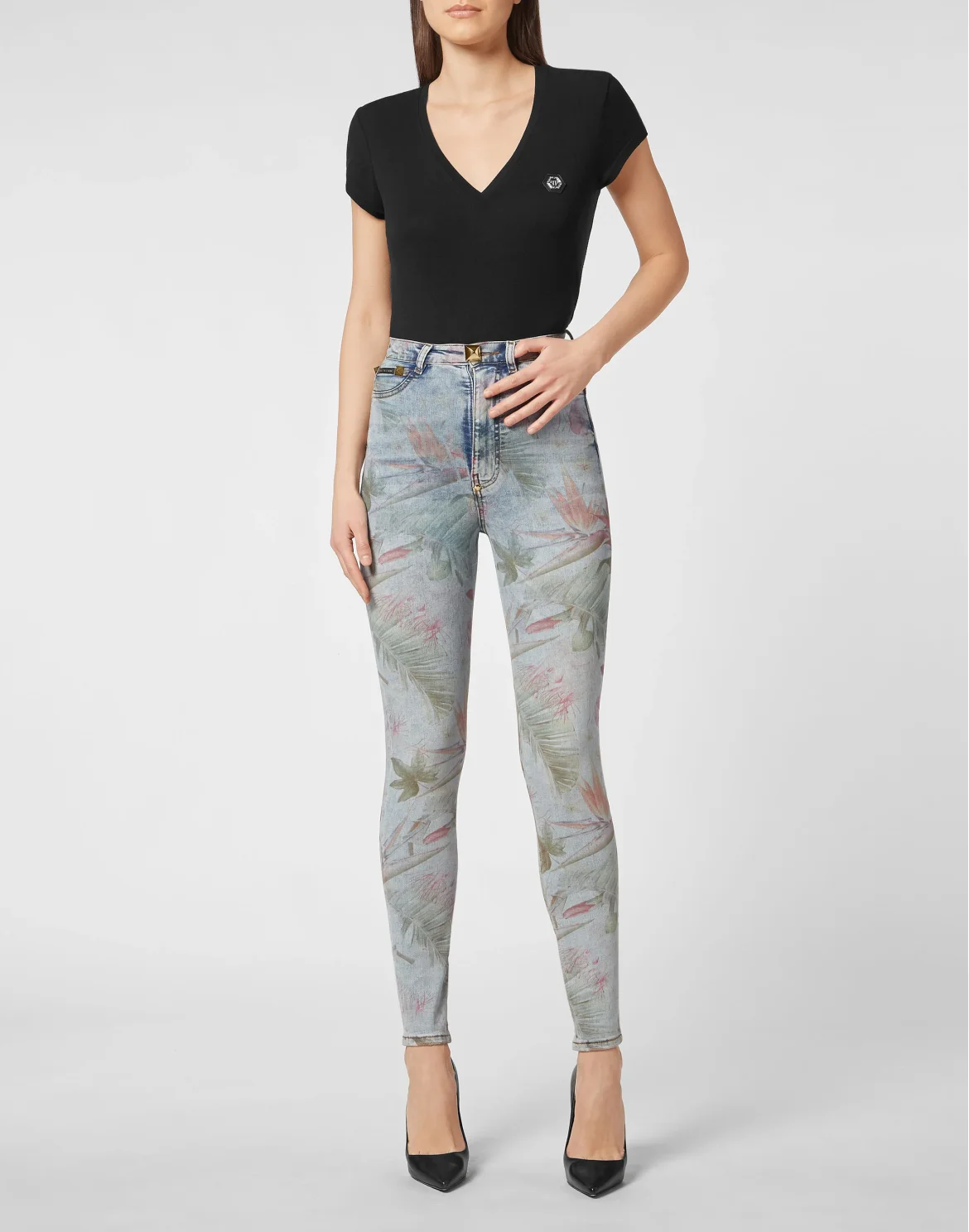 Super High Waist Jegging Flowers, цвет: Синий