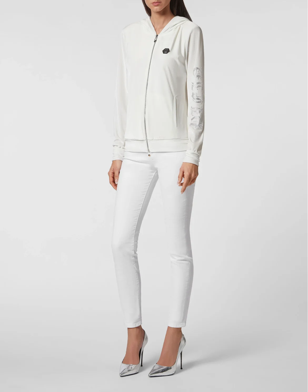 Velvet Hoodie sweatshirt Full Zip  Gothic Plein, цвет: Белый