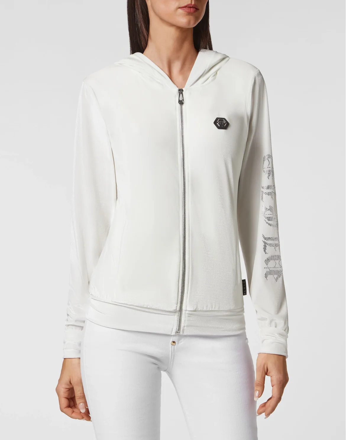 Velvet Hoodie sweatshirt Full Zip  Gothic Plein, цвет: Белый