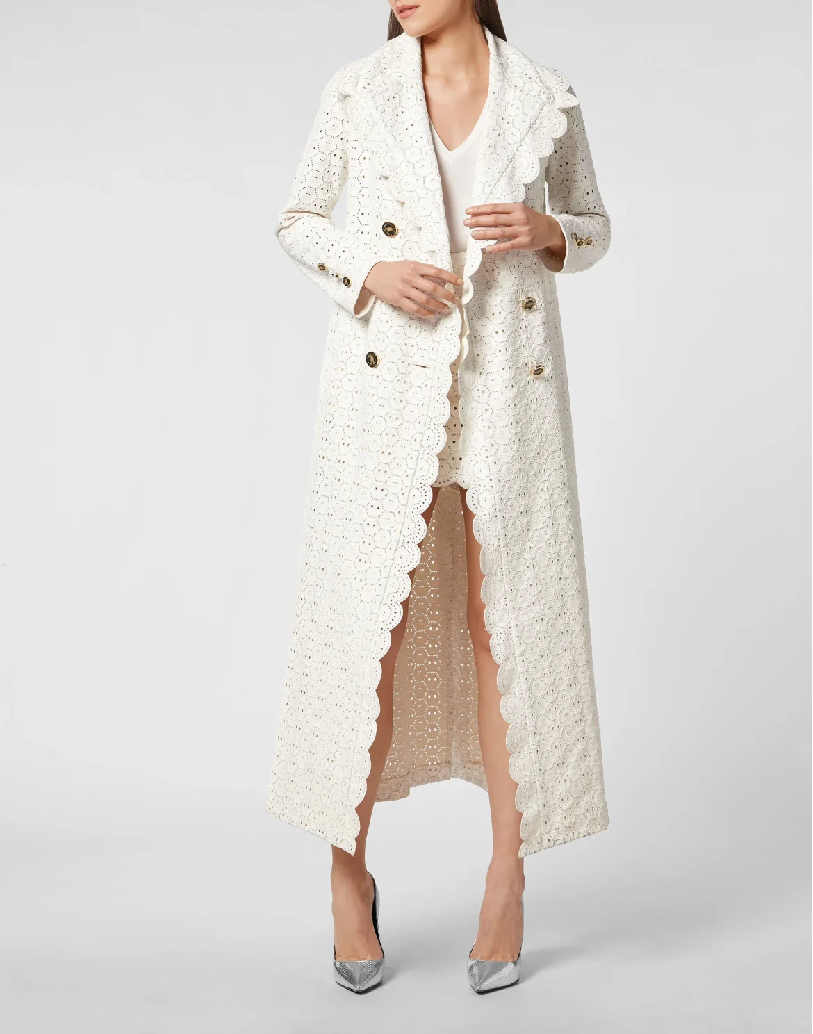 Long Sangallo Leather Trench Coat, цвет: Белый