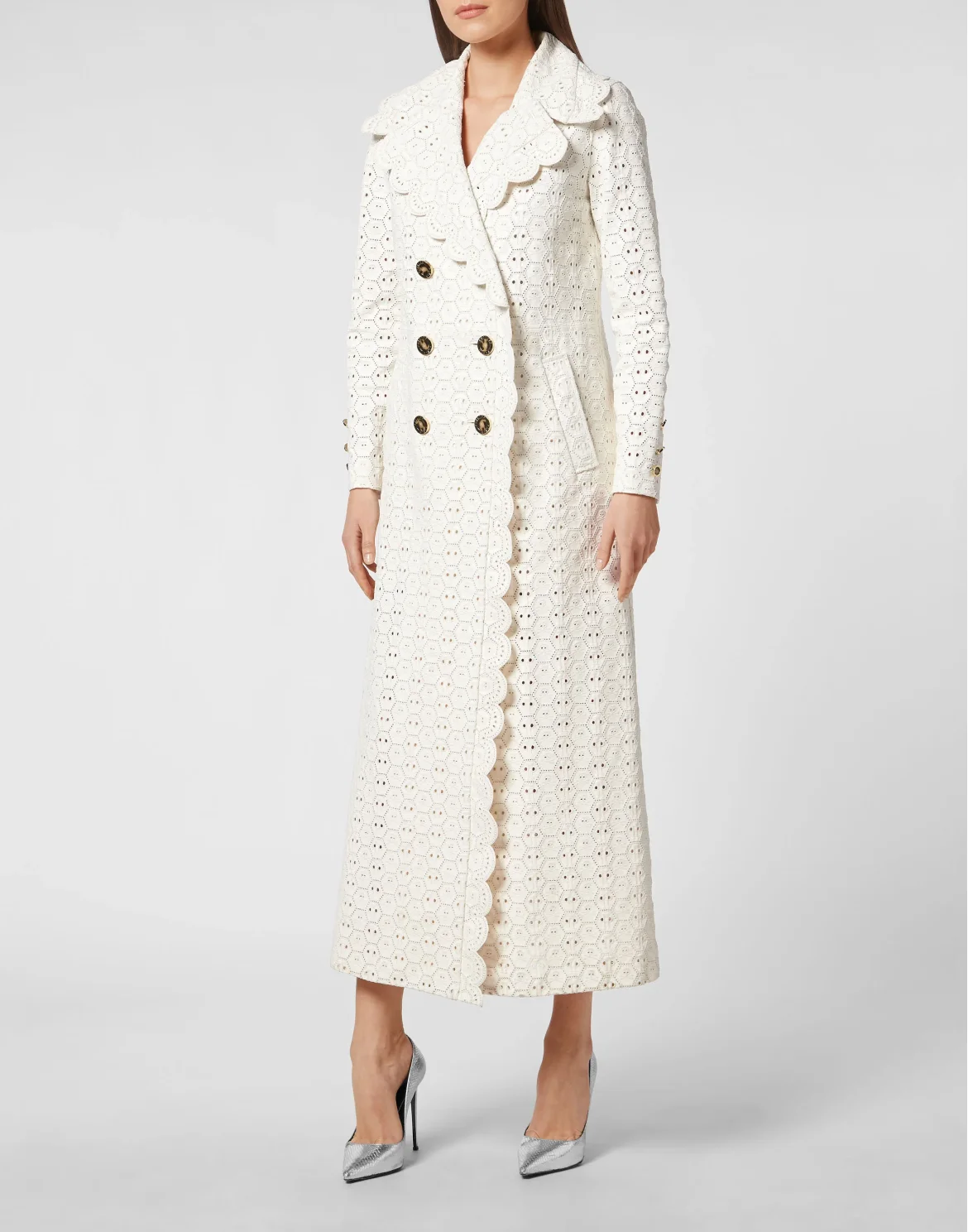 Long Sangallo Leather Trench Coat, цвет: Белый