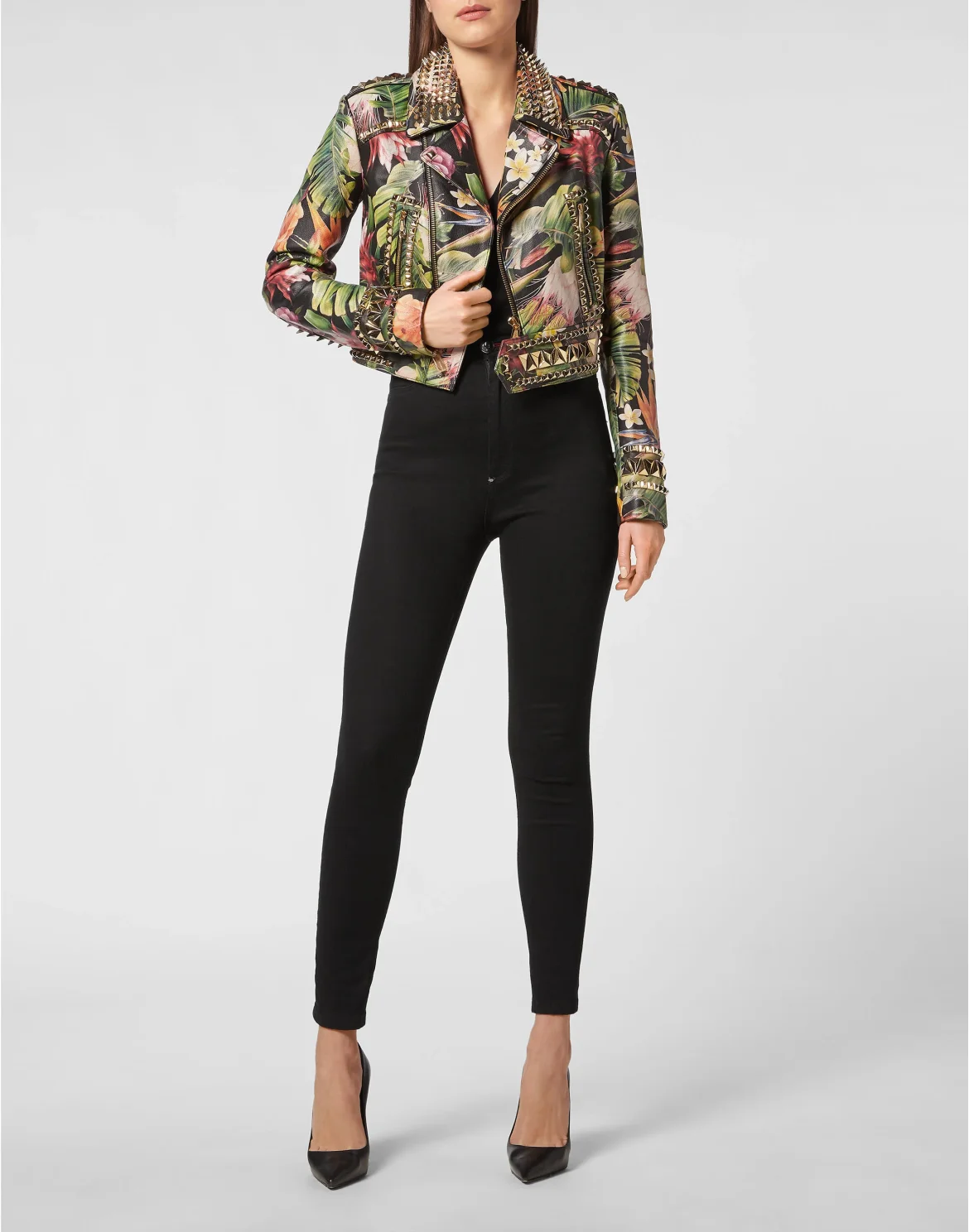 Leather Biker Cropped Flowers, цвет: Мультиколор