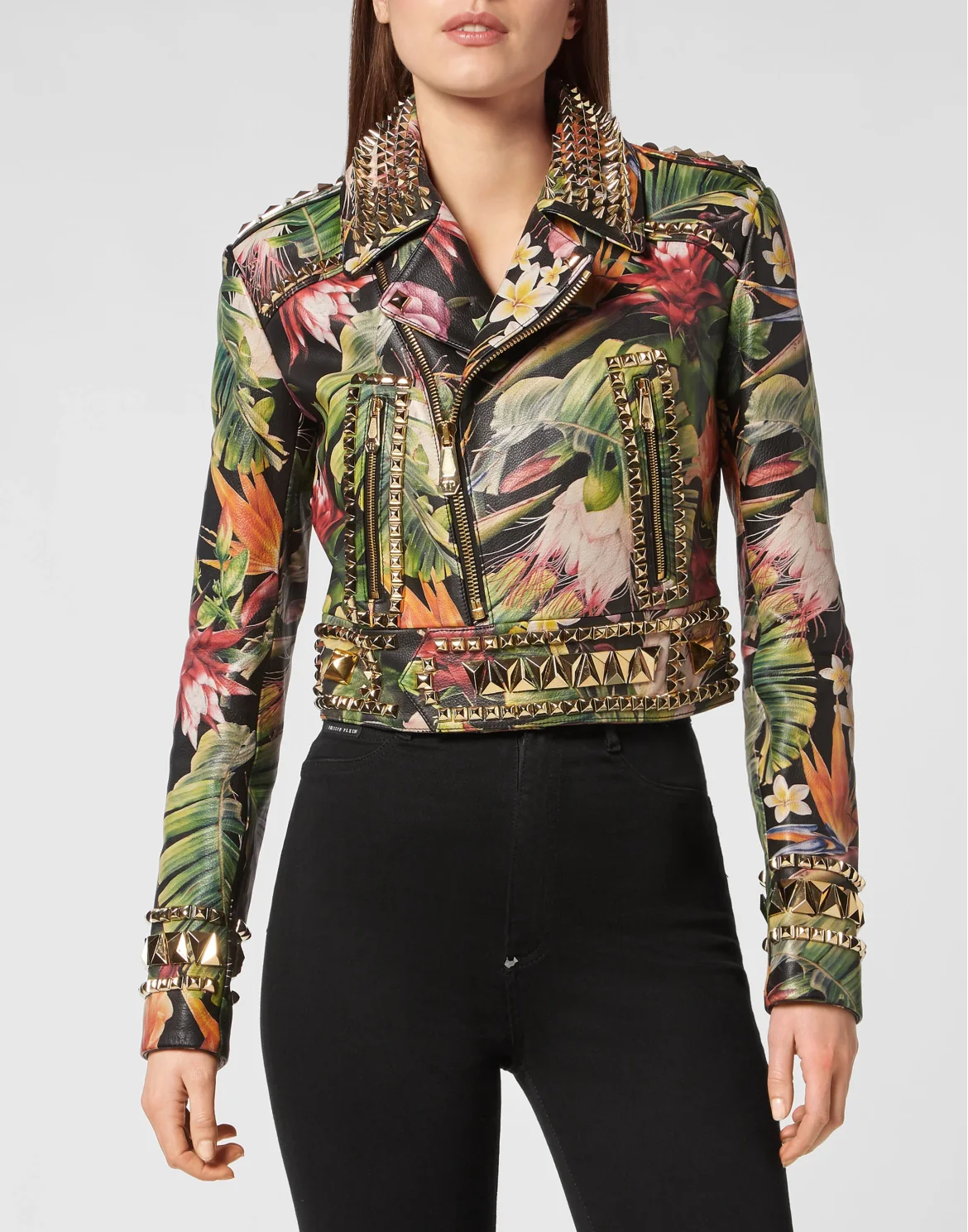 Leather Biker Cropped Flowers, цвет: Мультиколор