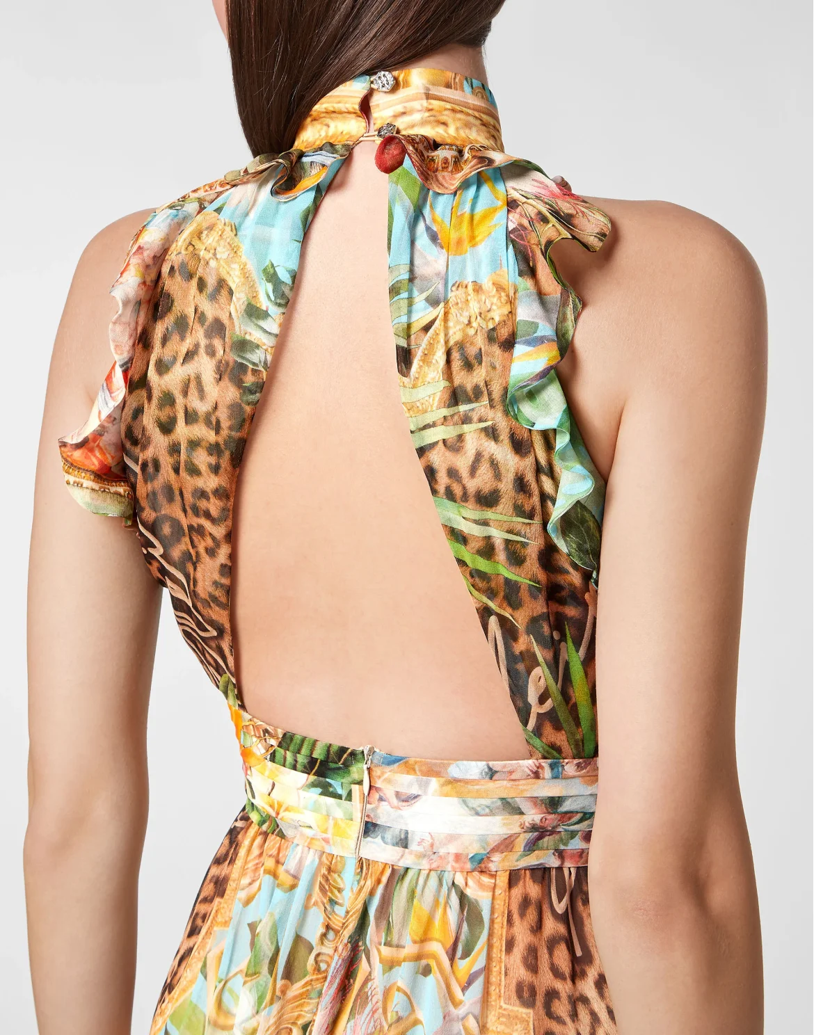 Georgette Long Dress Baroque Flowers, цвет: Мультиколор