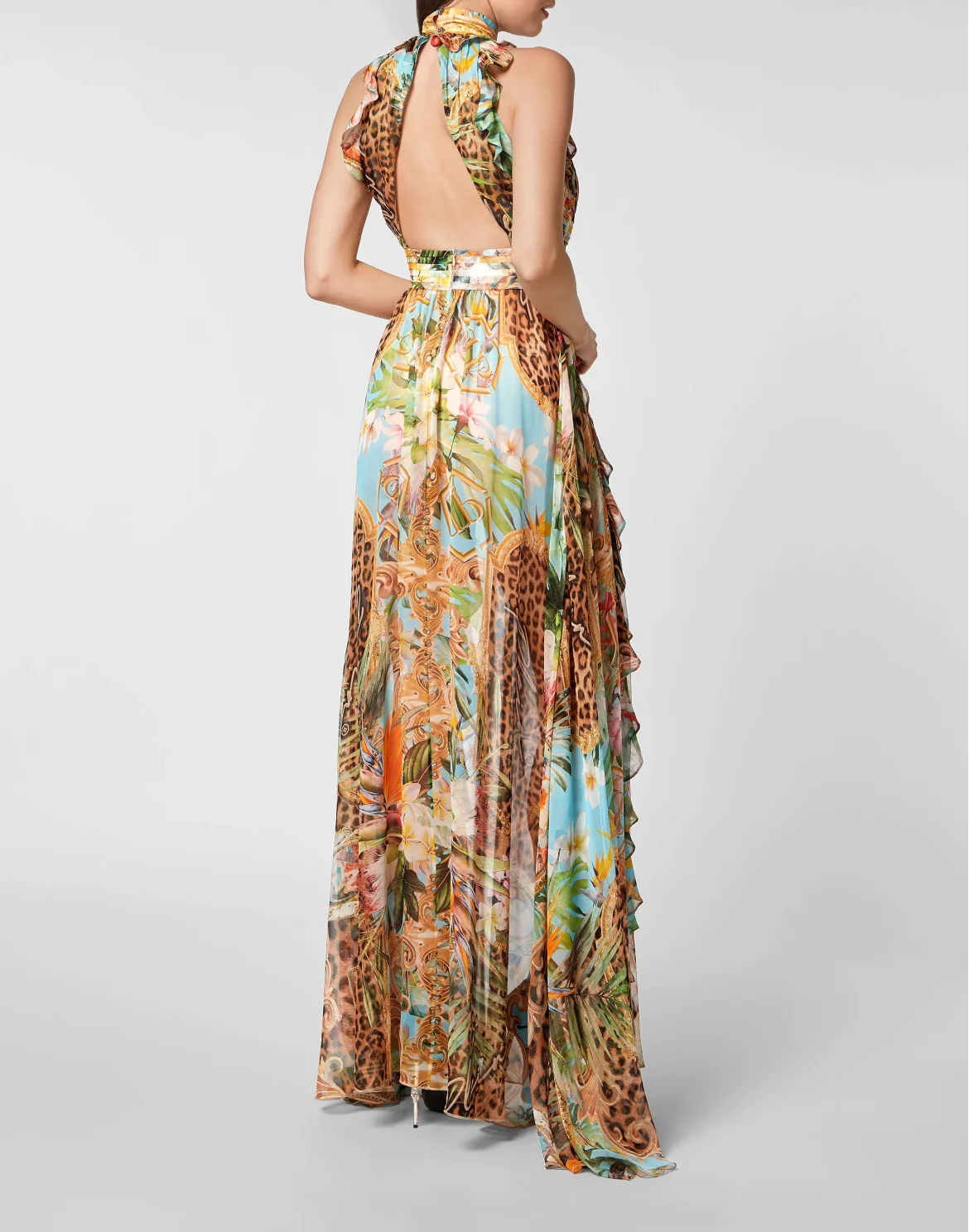 Georgette Long Dress Baroque Flowers, цвет: Мультиколор