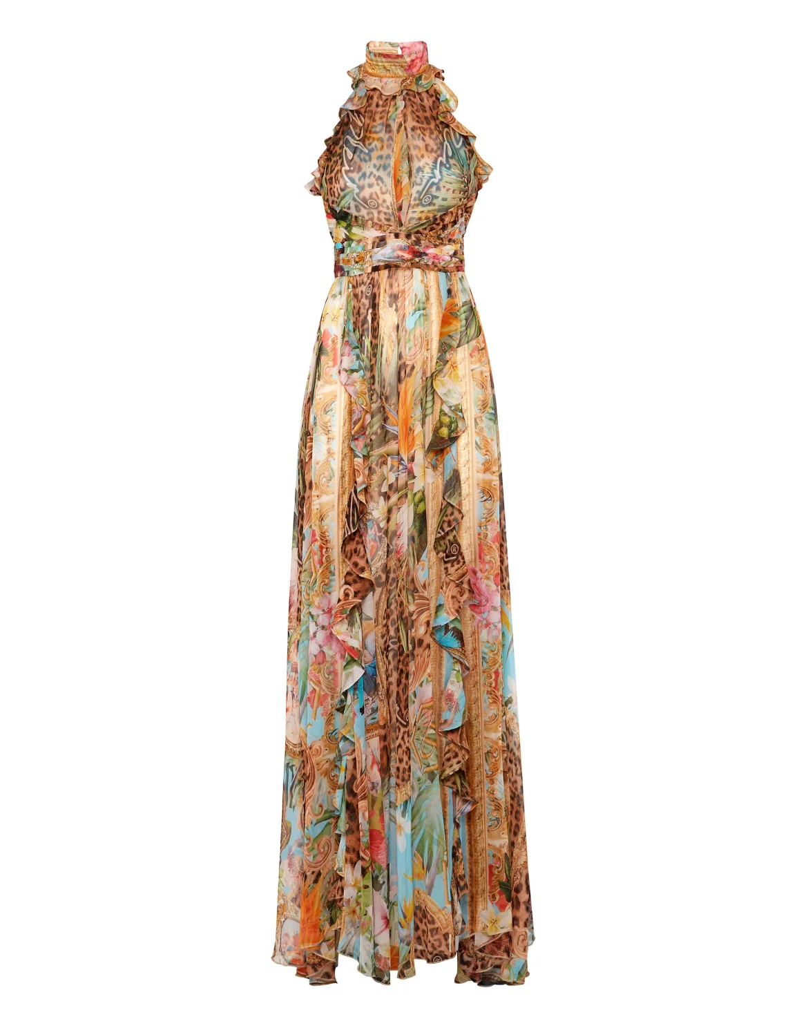 Georgette Long Dress Baroque Flowers, цвет: Мультиколор