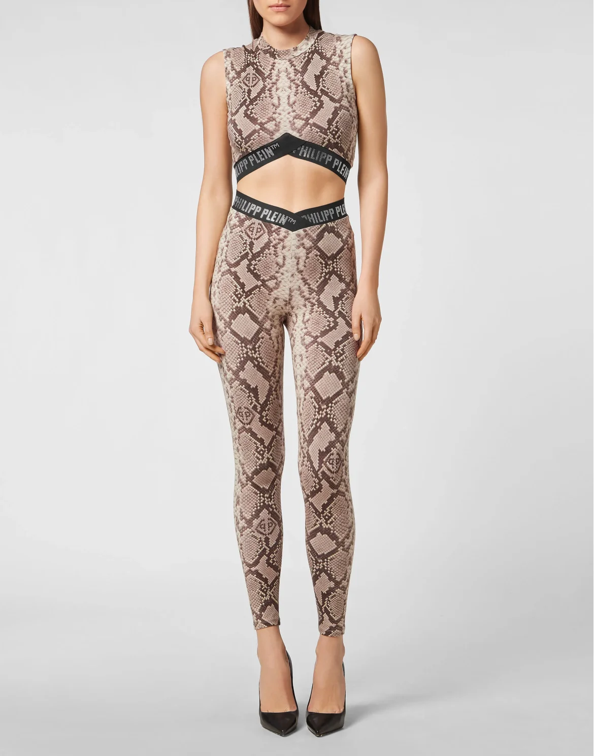 V Cut Crop Top Python Print Crystal Plein with Swarovski, цвет: Мультиколор