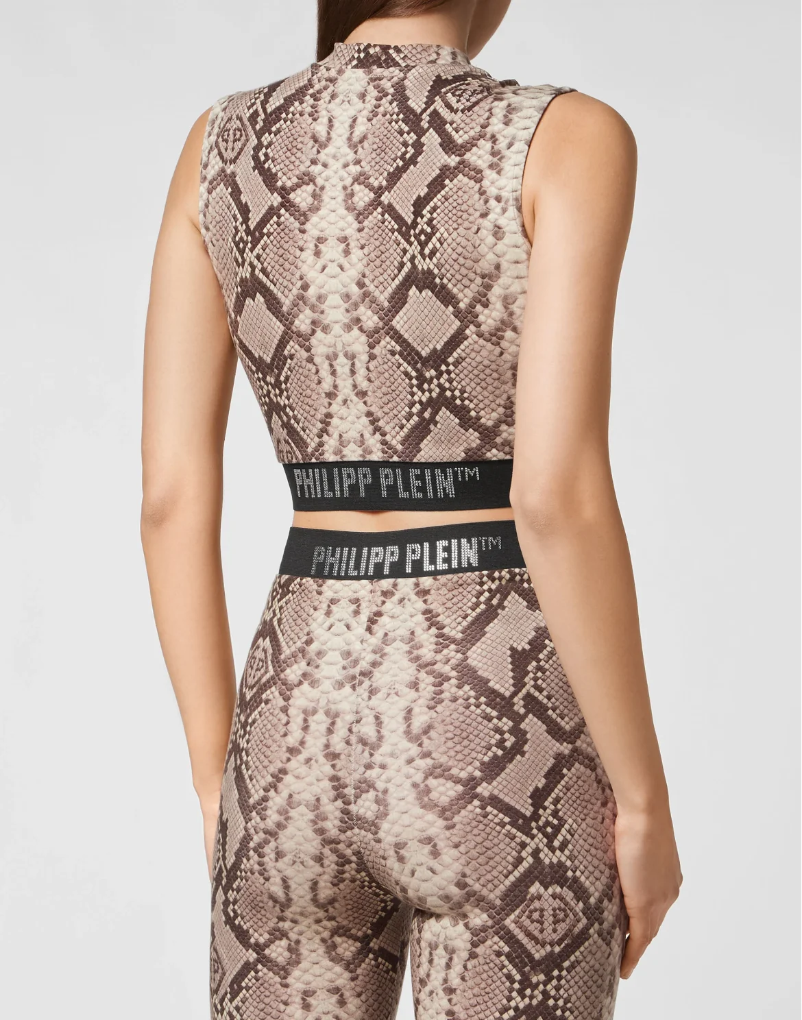 V Cut Crop Top Python Print Crystal Plein with Swarovski, цвет: Мультиколор