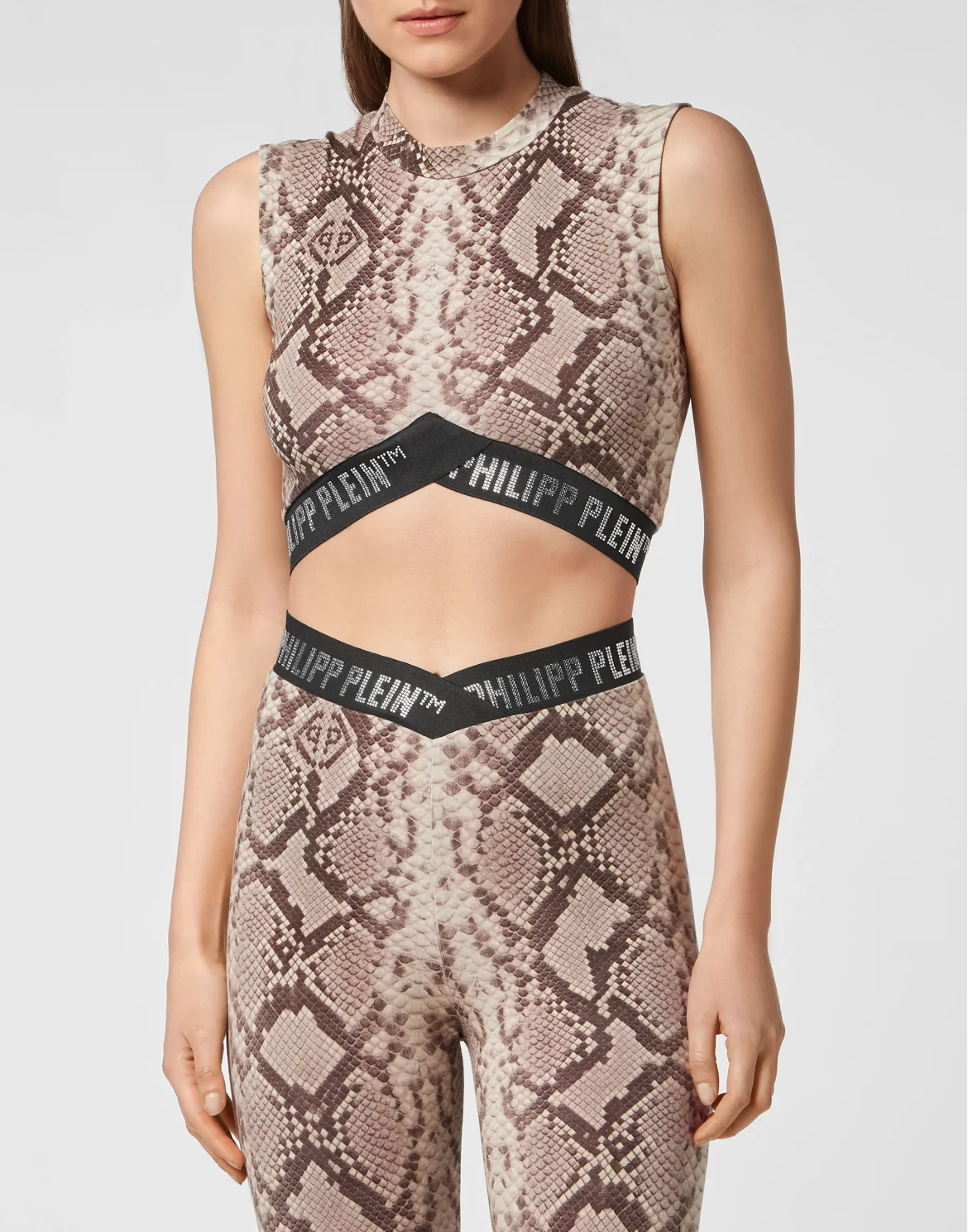 V Cut Crop Top Python Print Crystal Plein with Swarovski, цвет: Мультиколор
