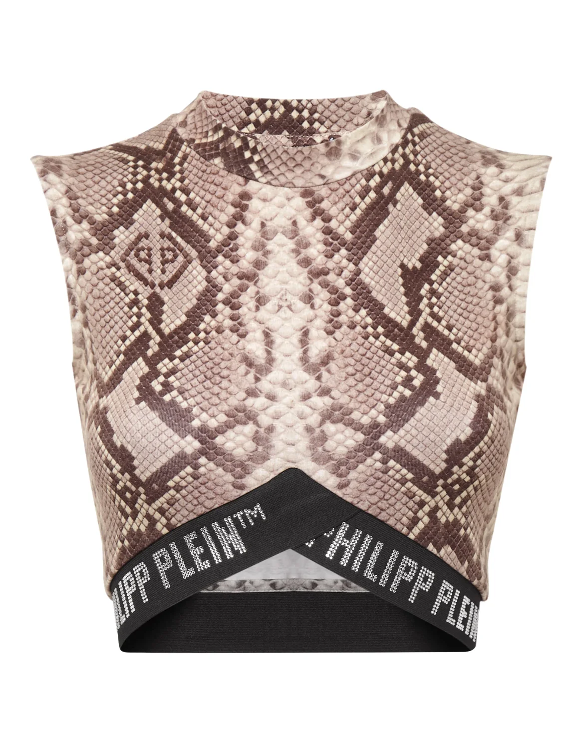 V Cut Crop Top Python Print Crystal Plein with Swarovski, цвет: Мультиколор