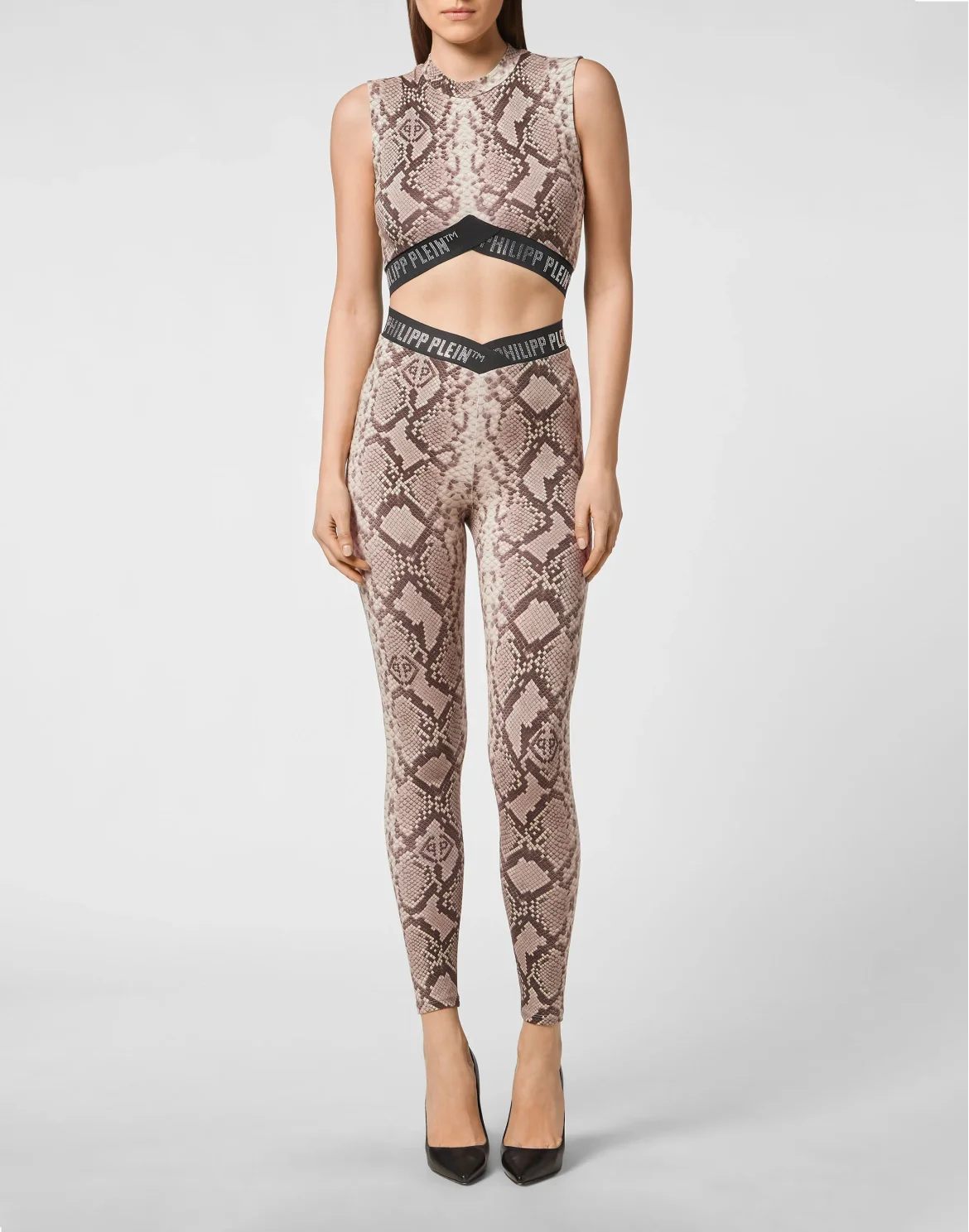 V Cut Leggings Python Print Crystal Plein with Crystals, цвет: Мультиколор