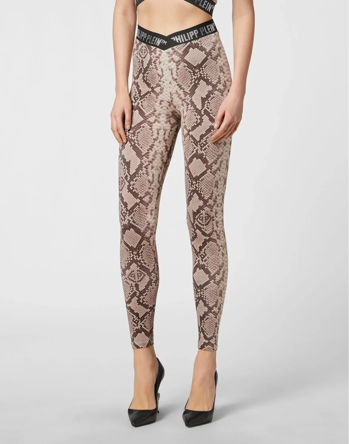 V Cut Leggings Python Print Crystal Plein with Crystals, цвет: Мультиколор