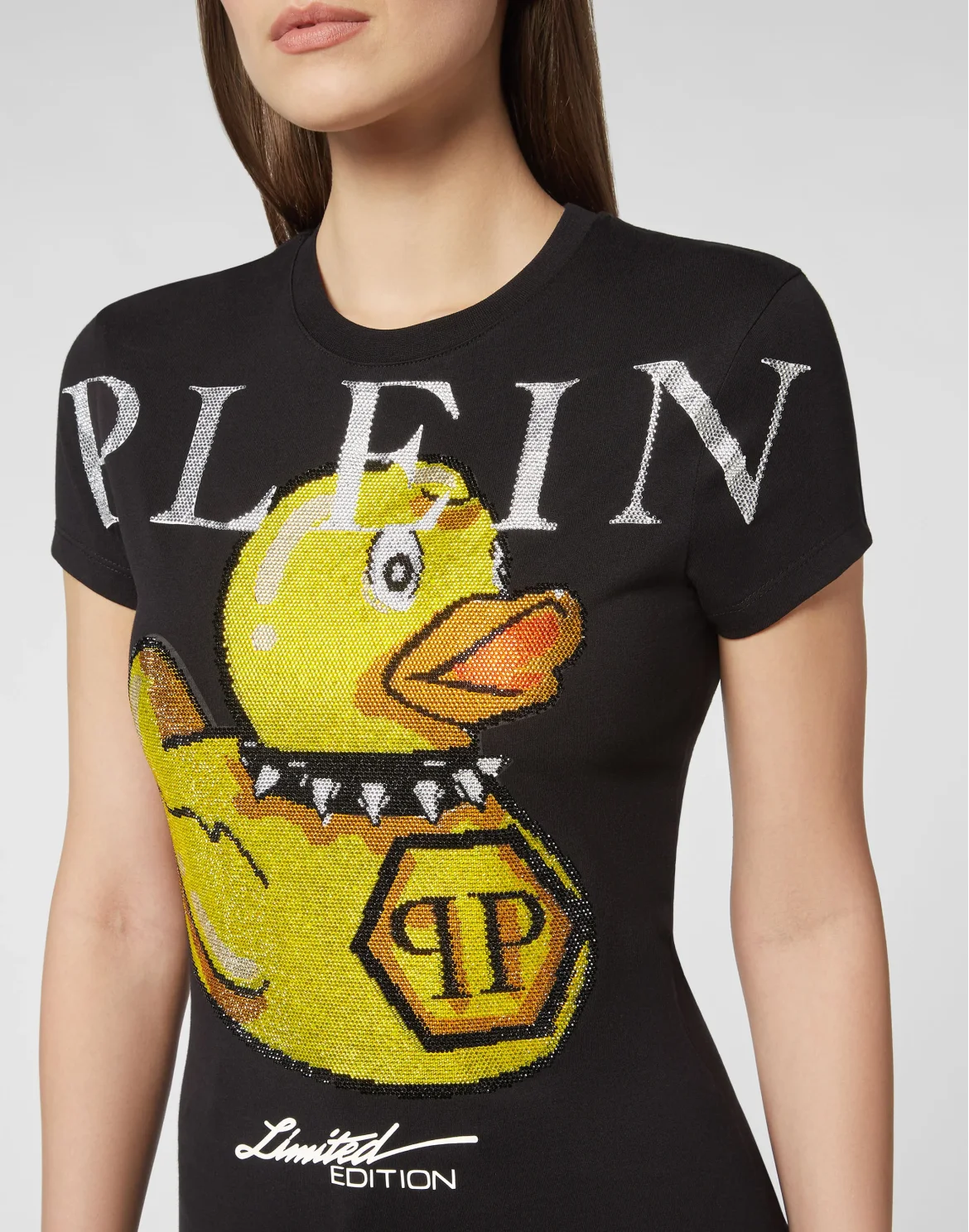 T-shirt Round Neck SS PP Duck with Crystals, цвет: Черный