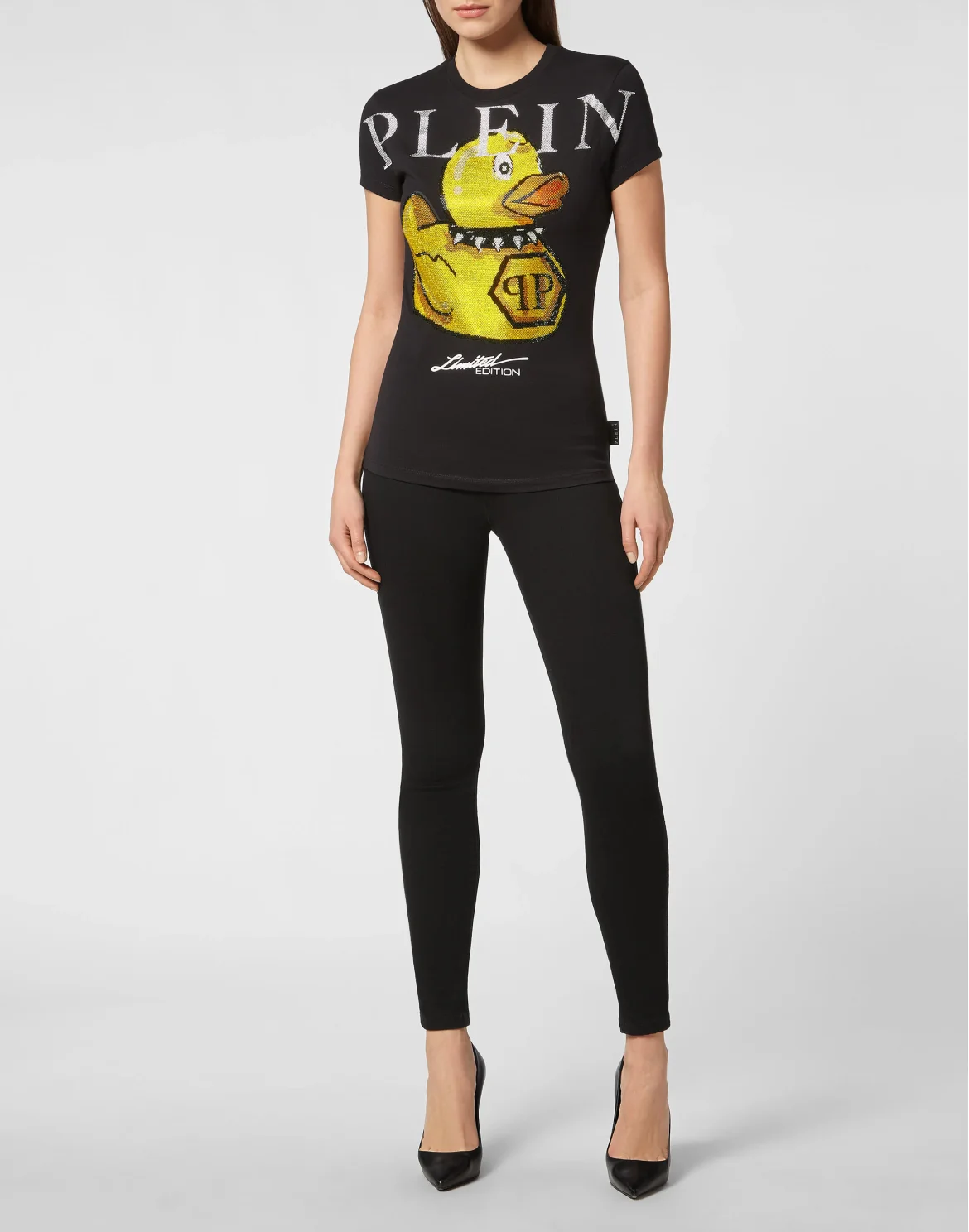 T-shirt Round Neck SS PP Duck with Crystals, цвет: Черный