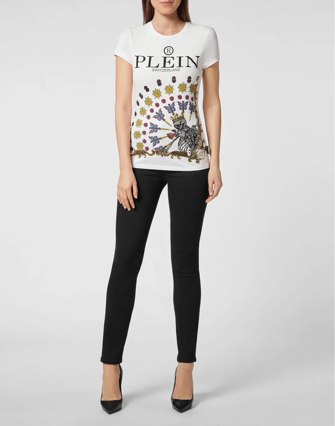 T-shirt Sexy Pure Skeleton tattoo with Crystals, цвет: Белый