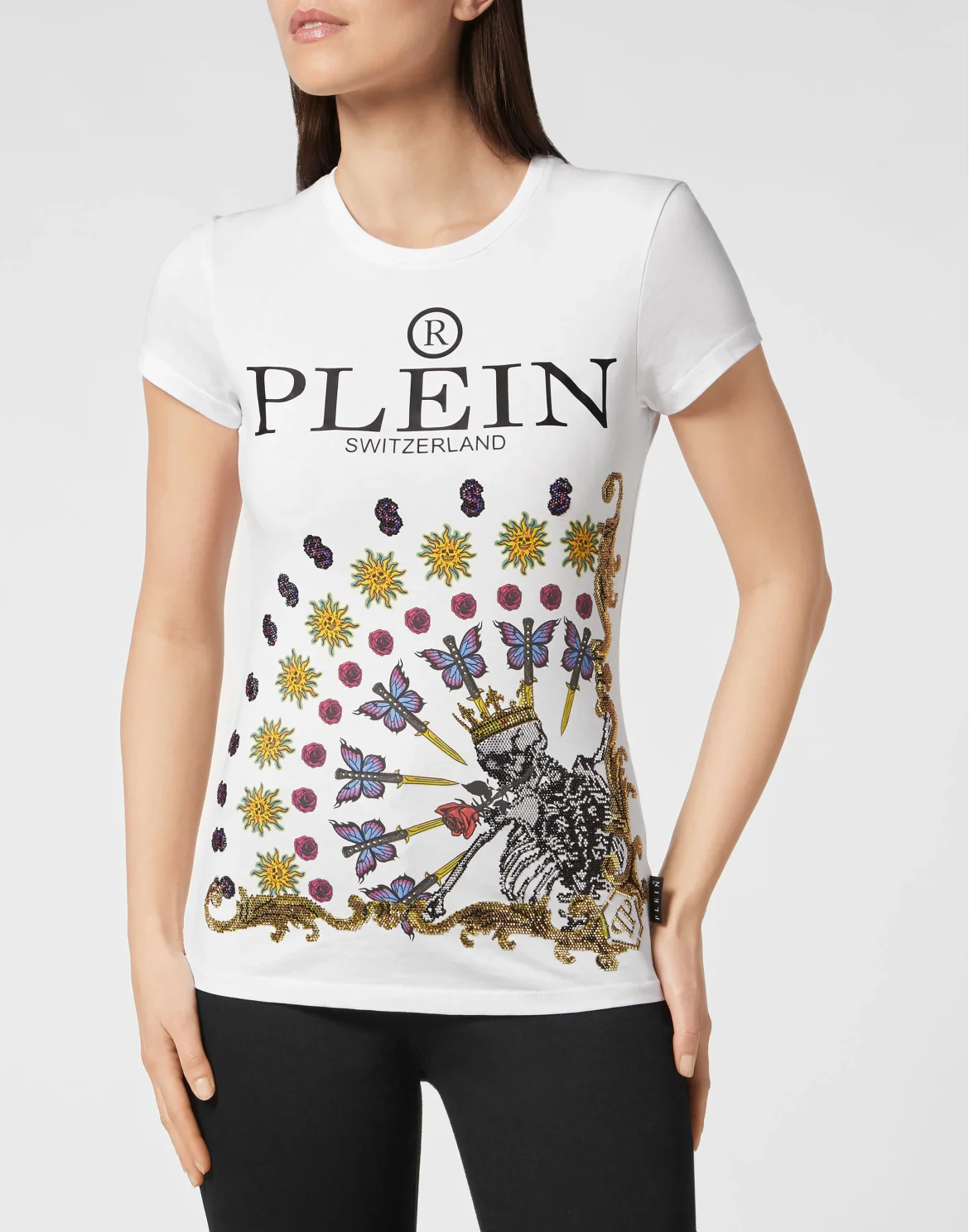 T-shirt Sexy Pure Skeleton tattoo with Crystals, цвет: Белый