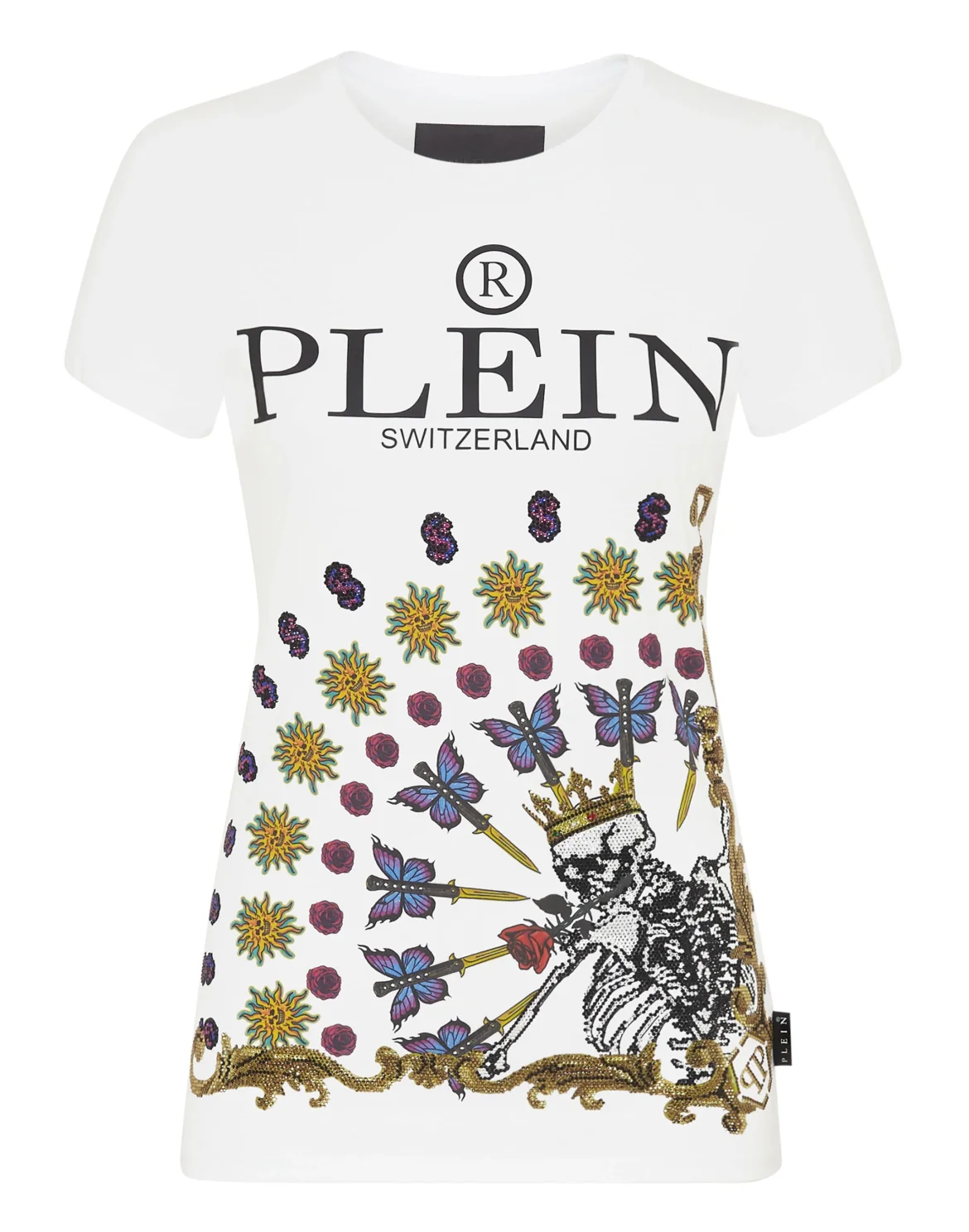 T-shirt Sexy Pure Skeleton tattoo with Crystals, цвет: Белый
