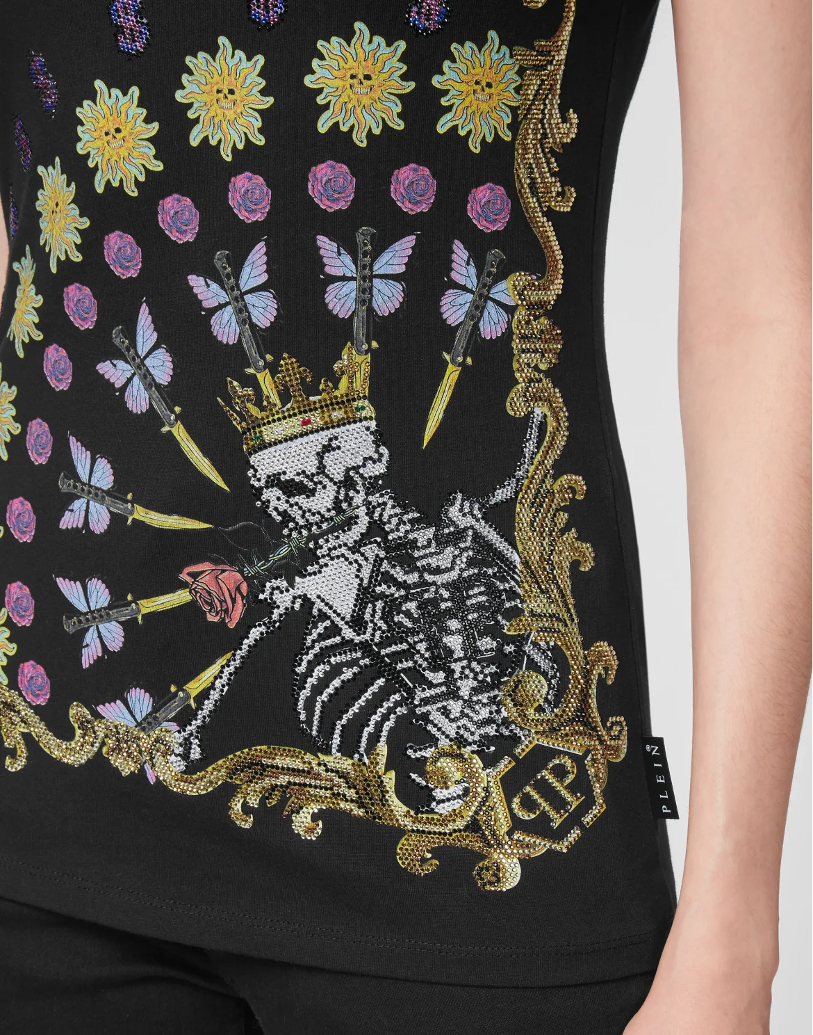 T-shirt Sexy Pure Skeleton tattoo with Crystals, цвет: Черный
