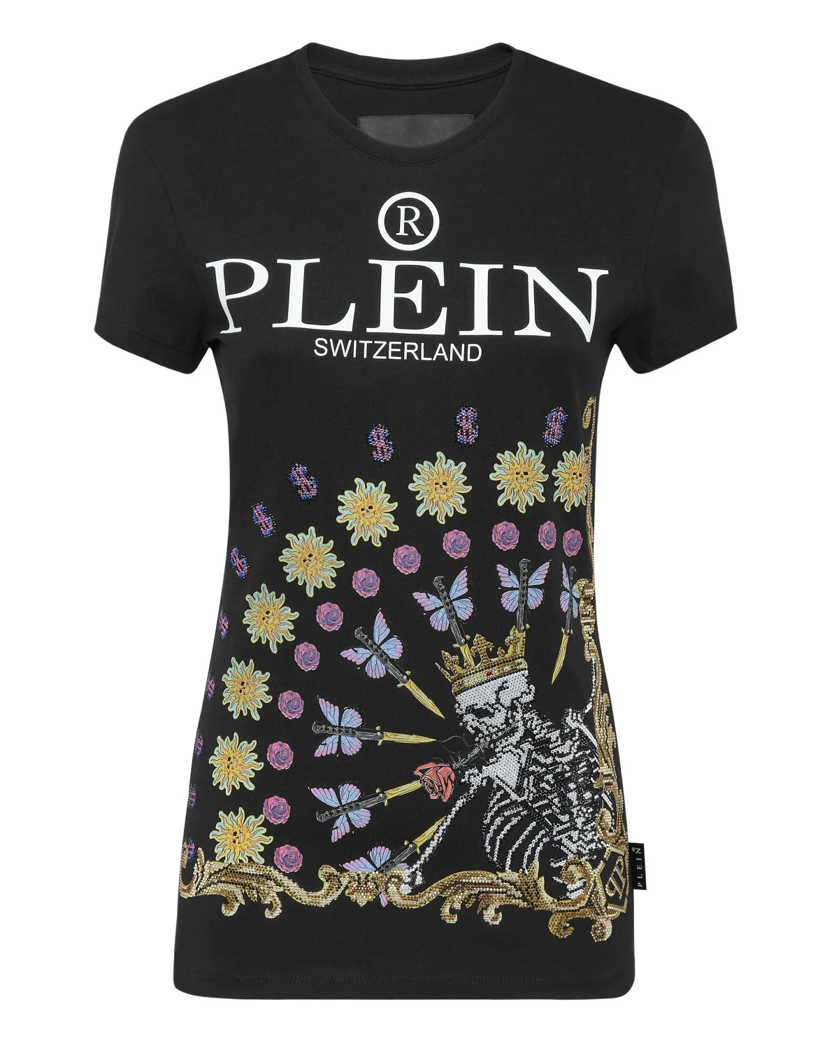 T-shirt Sexy Pure Skeleton tattoo with Crystals, цвет: Черный