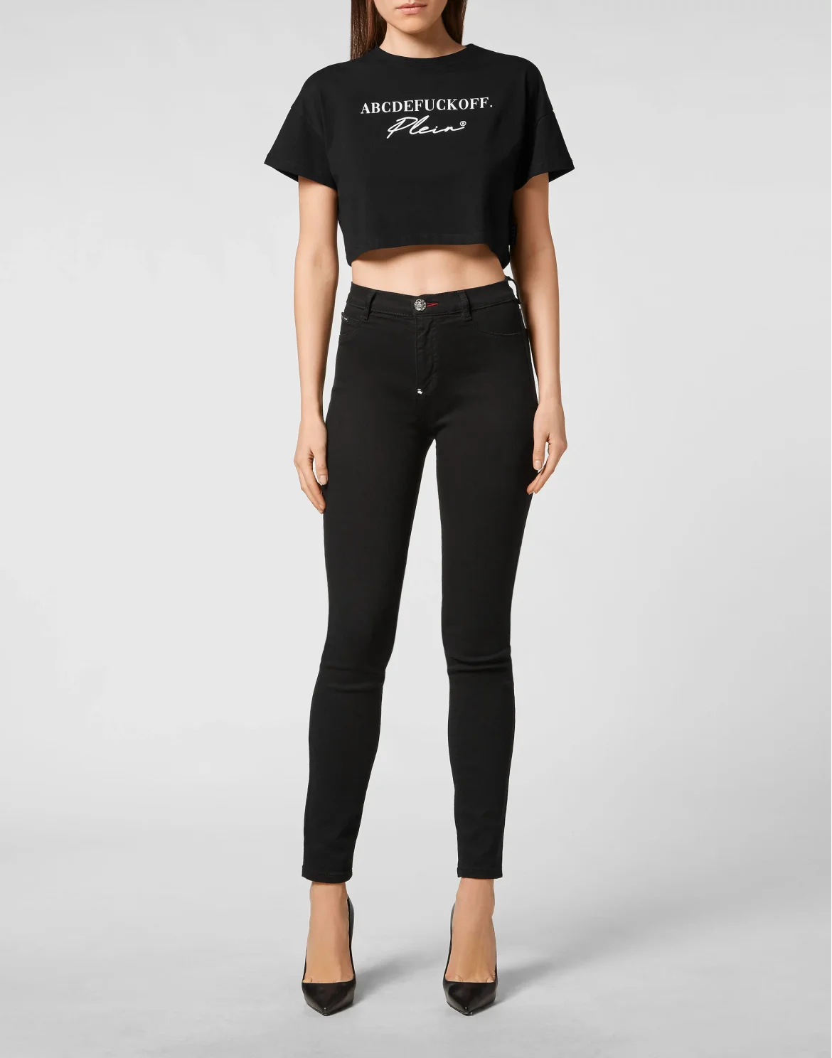 Crop T-shirt Round Neck SS Signature, цвет: Черный