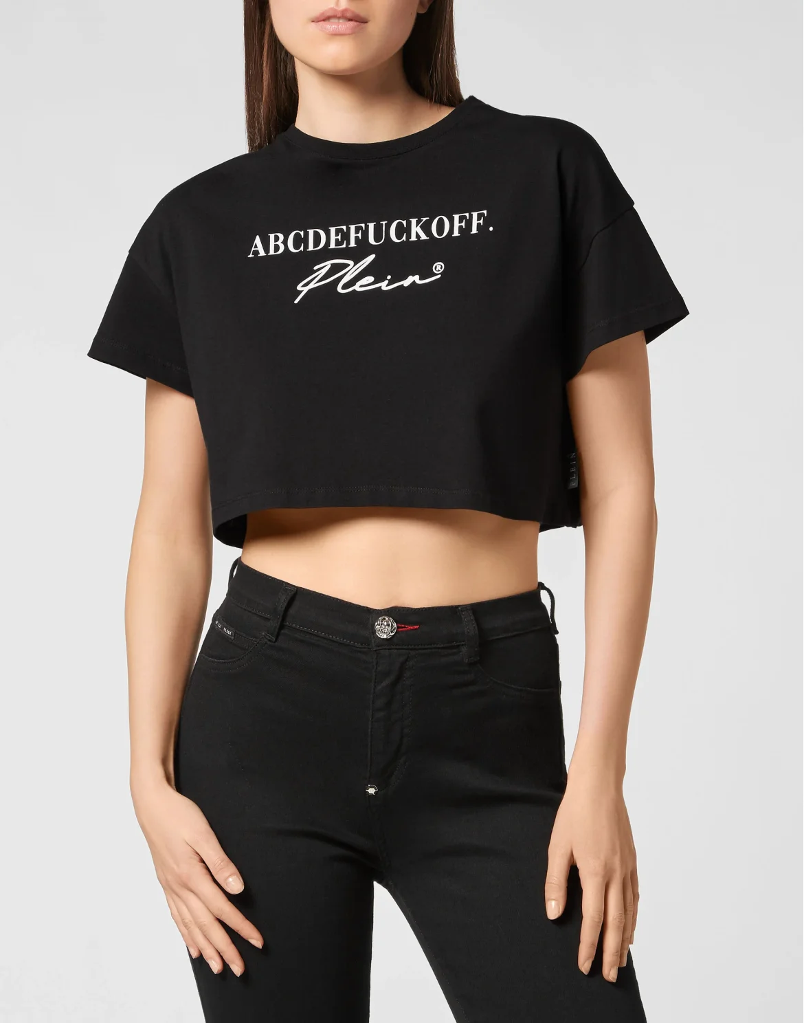 Crop T-shirt Round Neck SS Signature, цвет: Черный