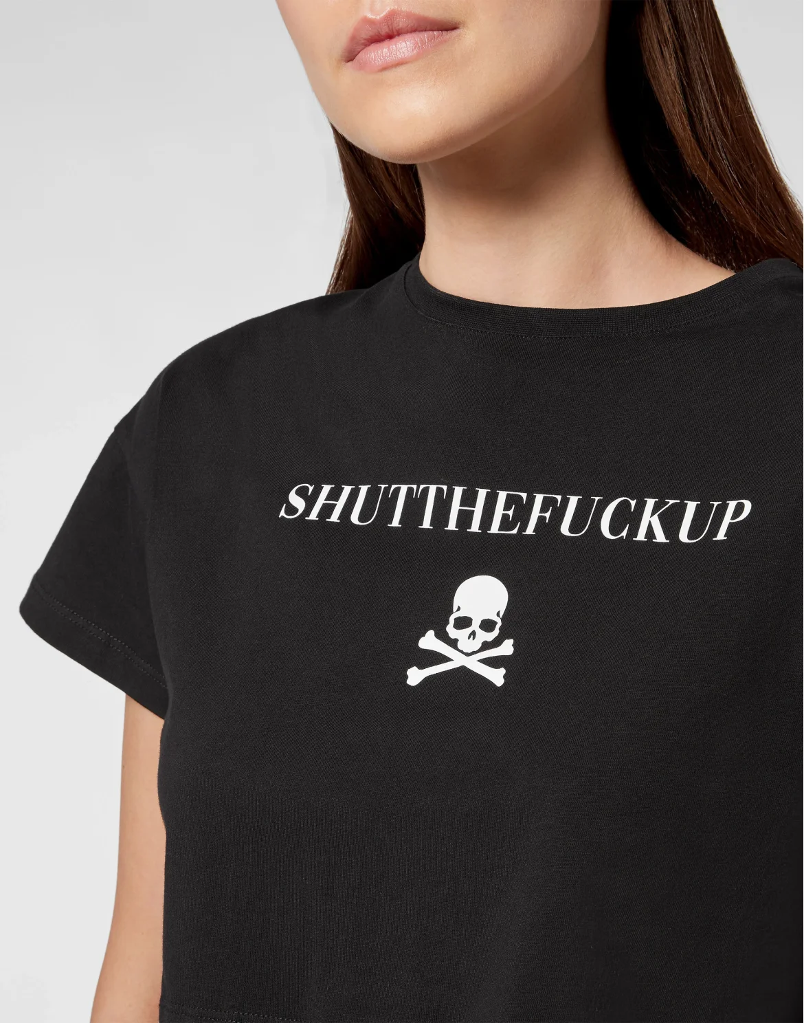 Crop T-shirt Round Neck SS Signature, цвет: Черный