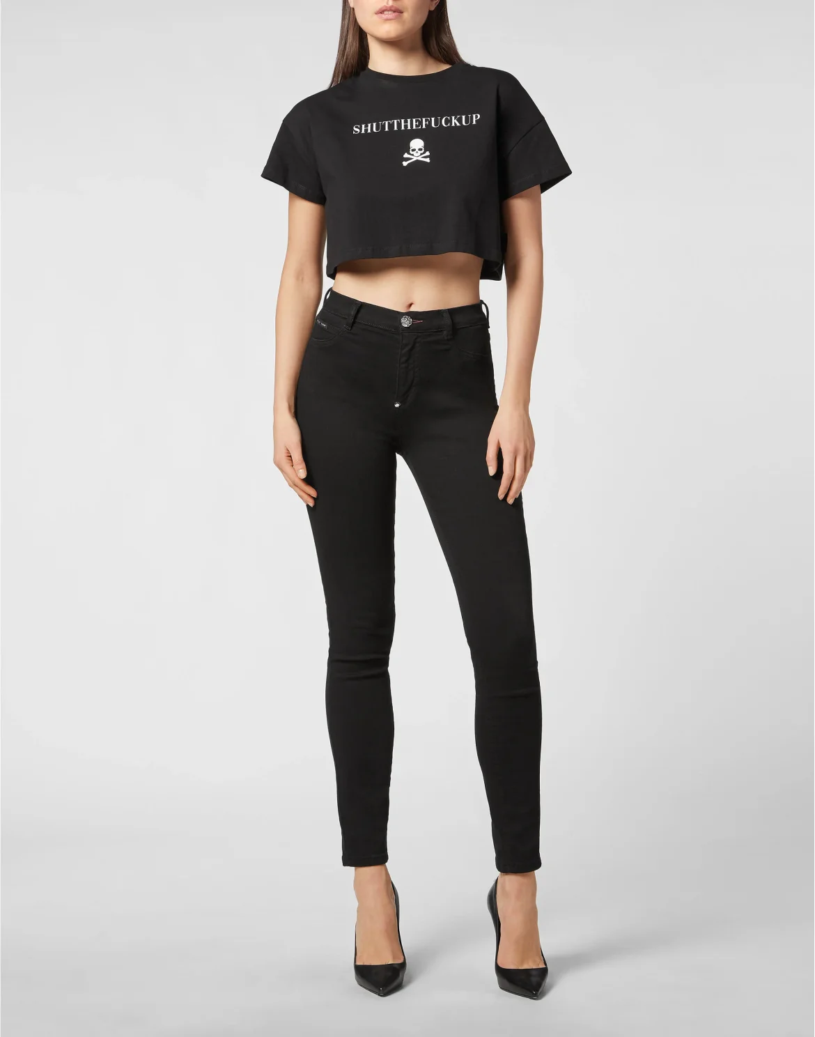 Crop T-shirt Round Neck SS Signature, цвет: Черный