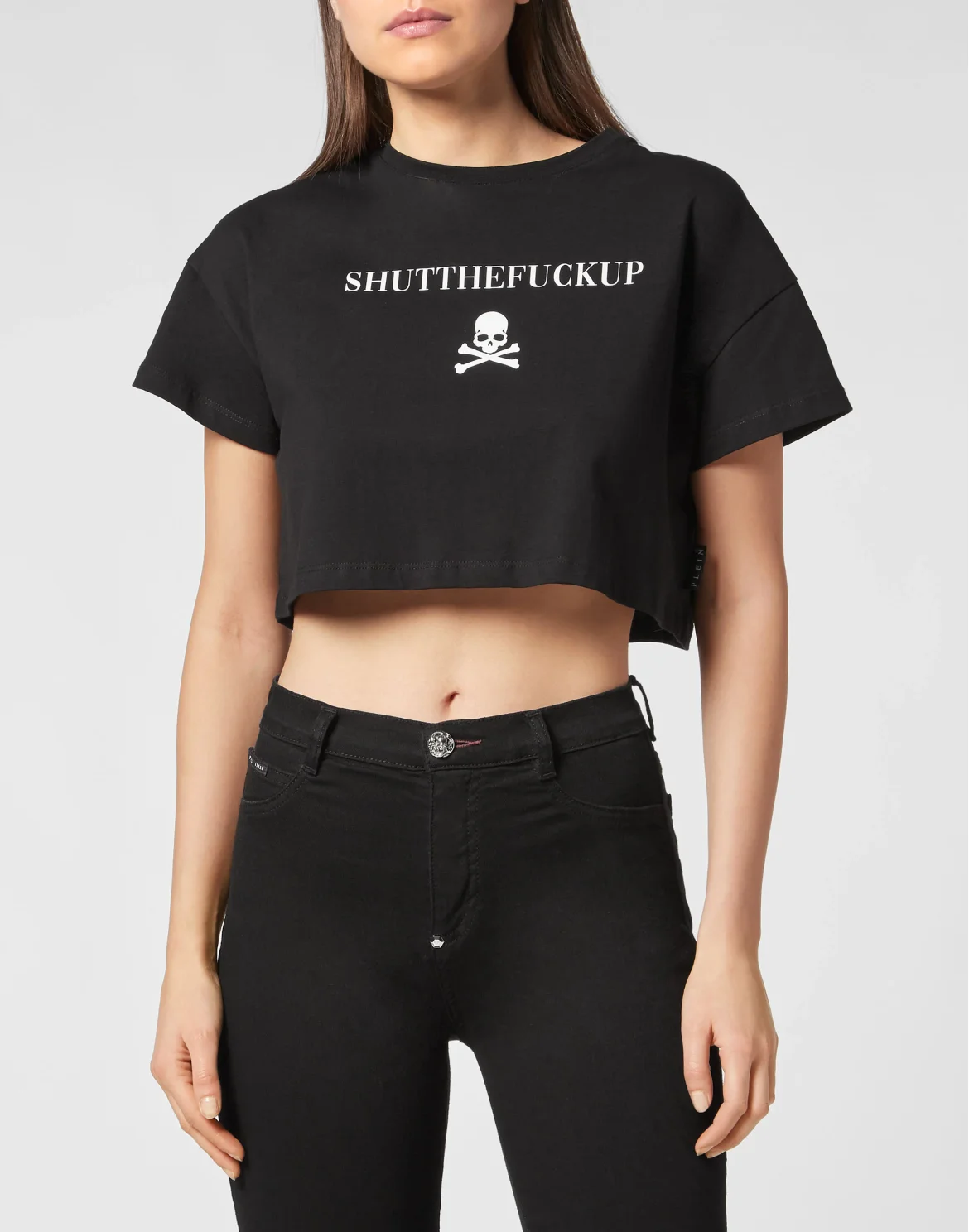 Crop T-shirt Round Neck SS Signature, цвет: Черный