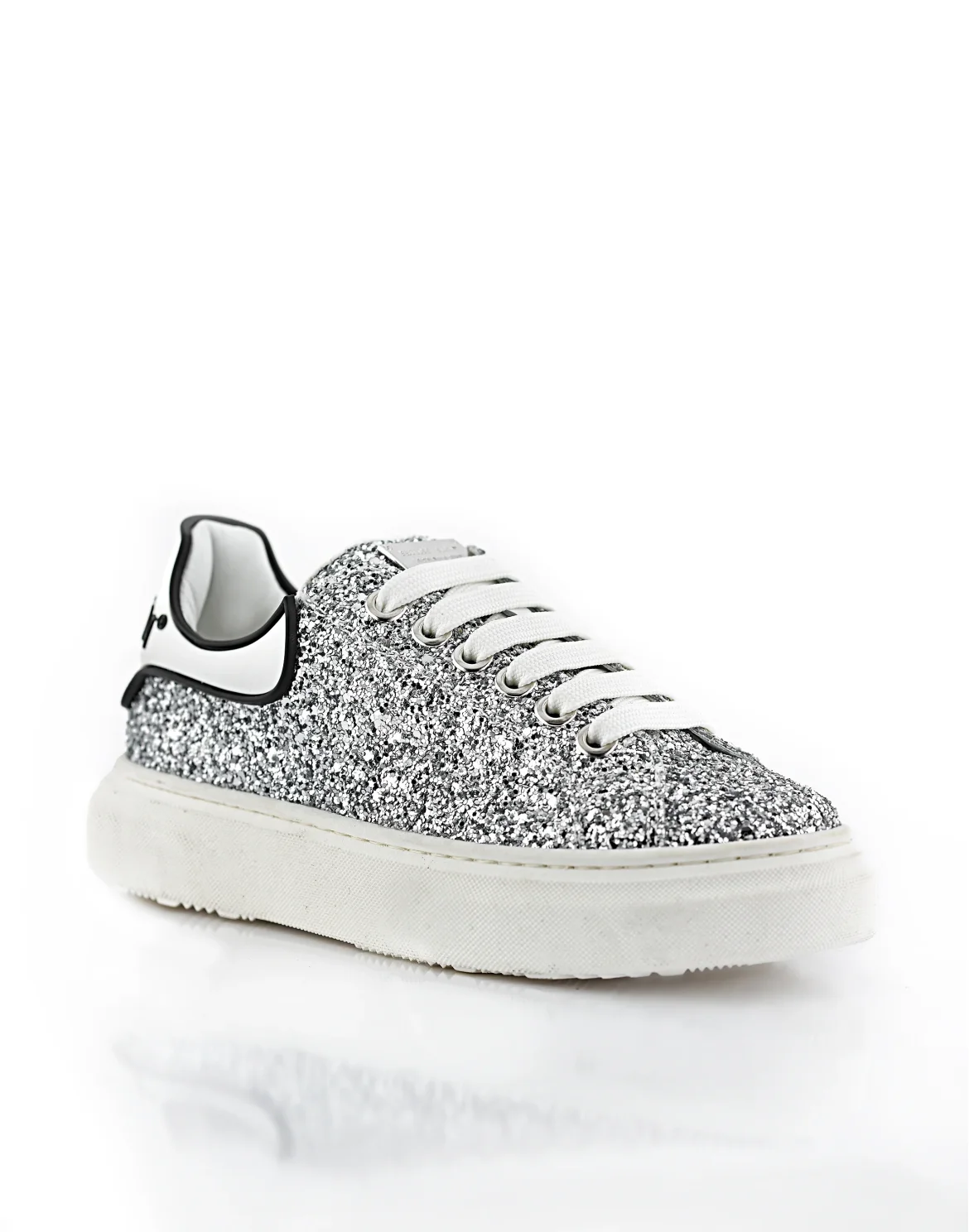 SNEAKERS BIG BANG GLITTER BOX SOLE LACE, цвет: Серебристый