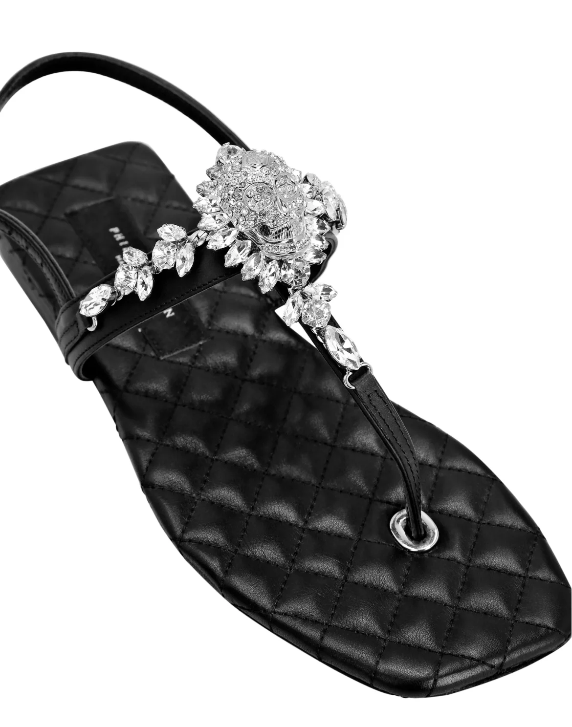 Sandals Flat Crystal Skull with Crystals, цвет: Черный
