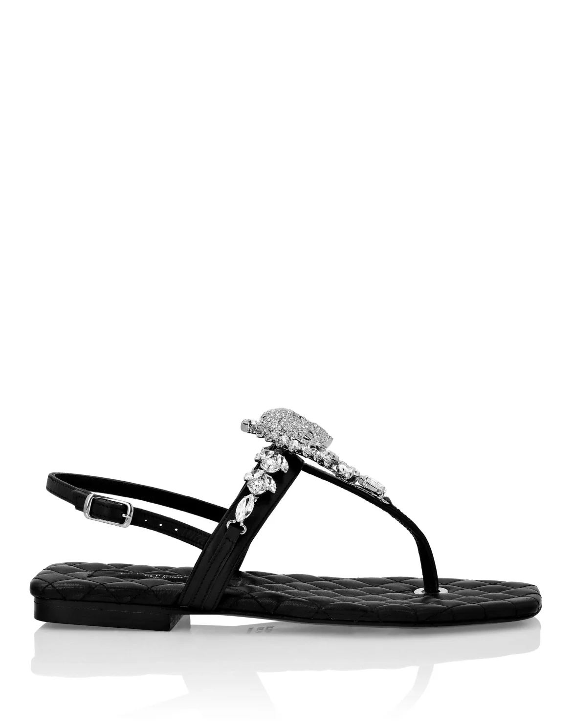Sandals Flat Crystal Skull with Crystals, цвет: Черный