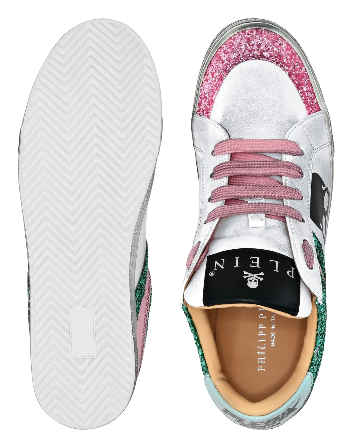 Leather Lo-Top Sneakers Skull with Crystals, цвет: Бирюзовый