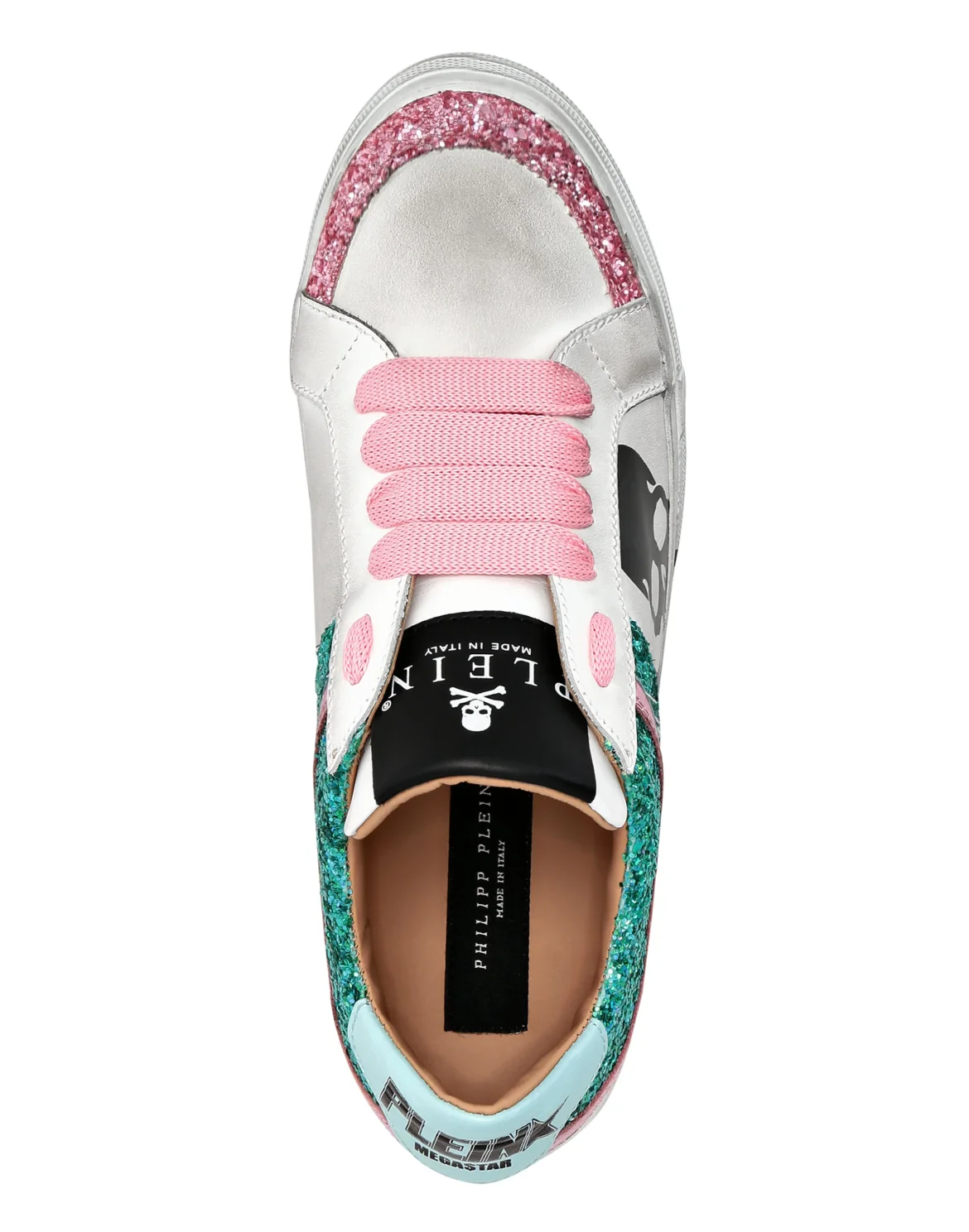 Leather Lo-Top Sneakers Skull with Crystals, цвет: Бирюзовый