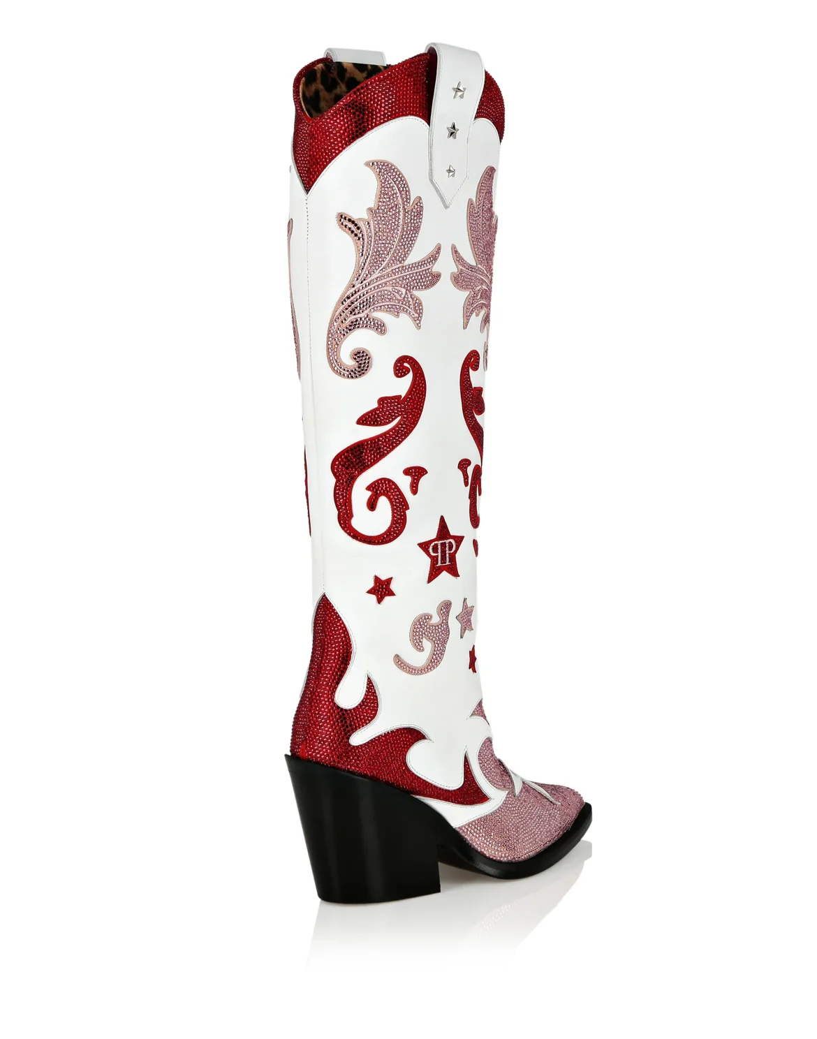 Strass Cow Boy Boots Mid Heels High Stars, цвет: Красный