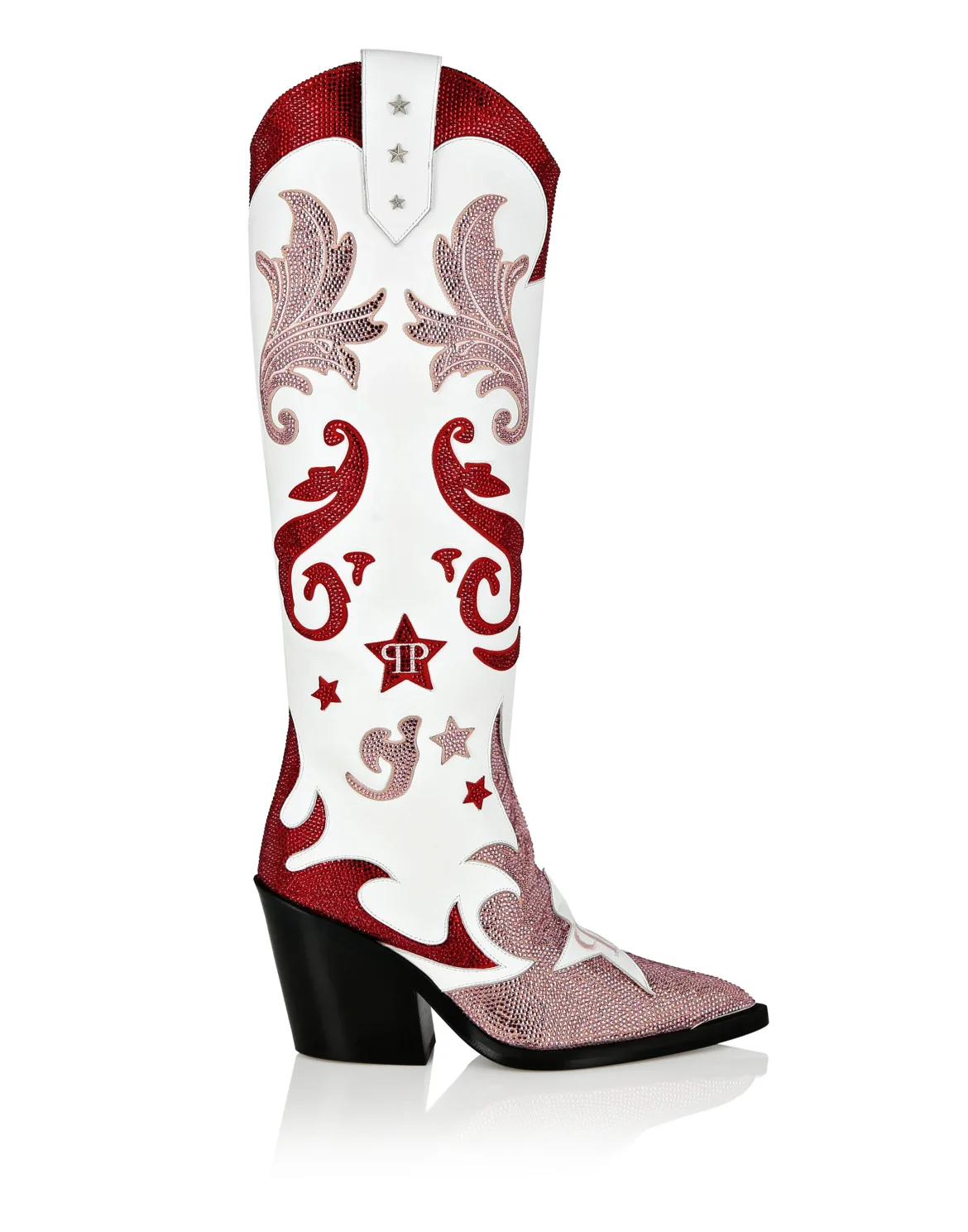 Strass Cow Boy Boots Mid Heels High Stars, цвет: Красный