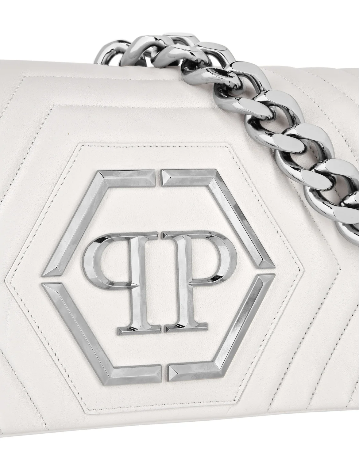 Small Nappa Matellase` Shoulder Bag Hexagon, цвет: Белый