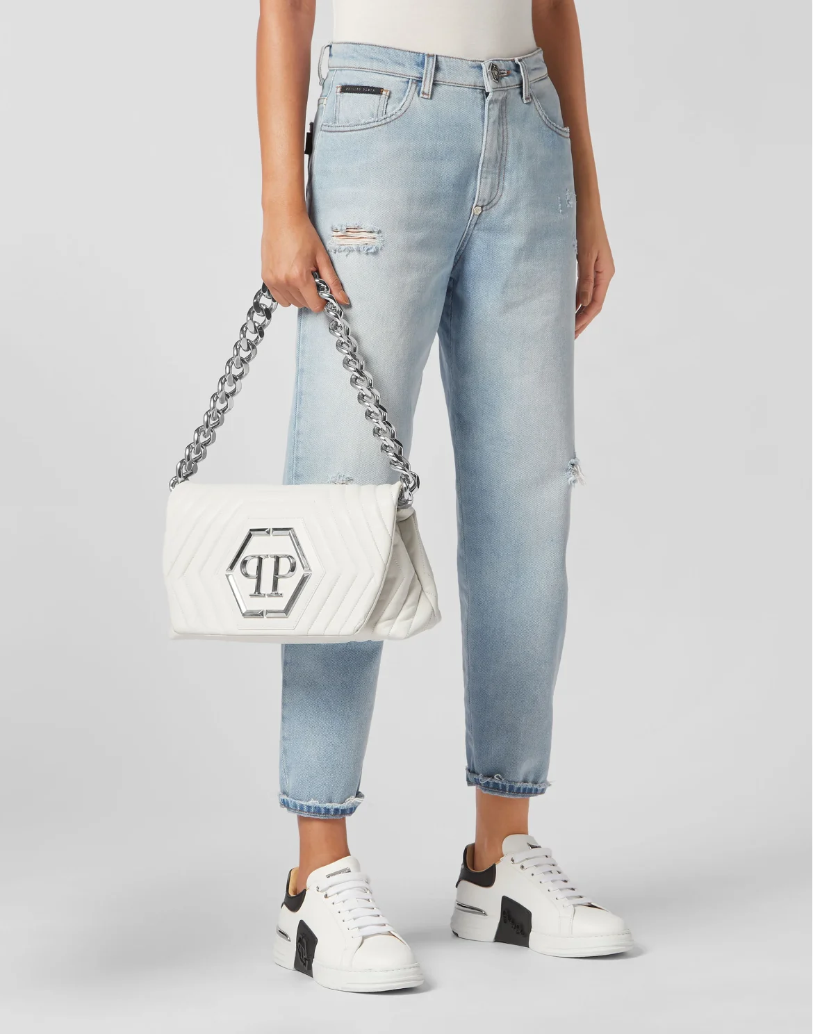 Small Nappa Matellase` Shoulder Bag Hexagon, цвет: Белый