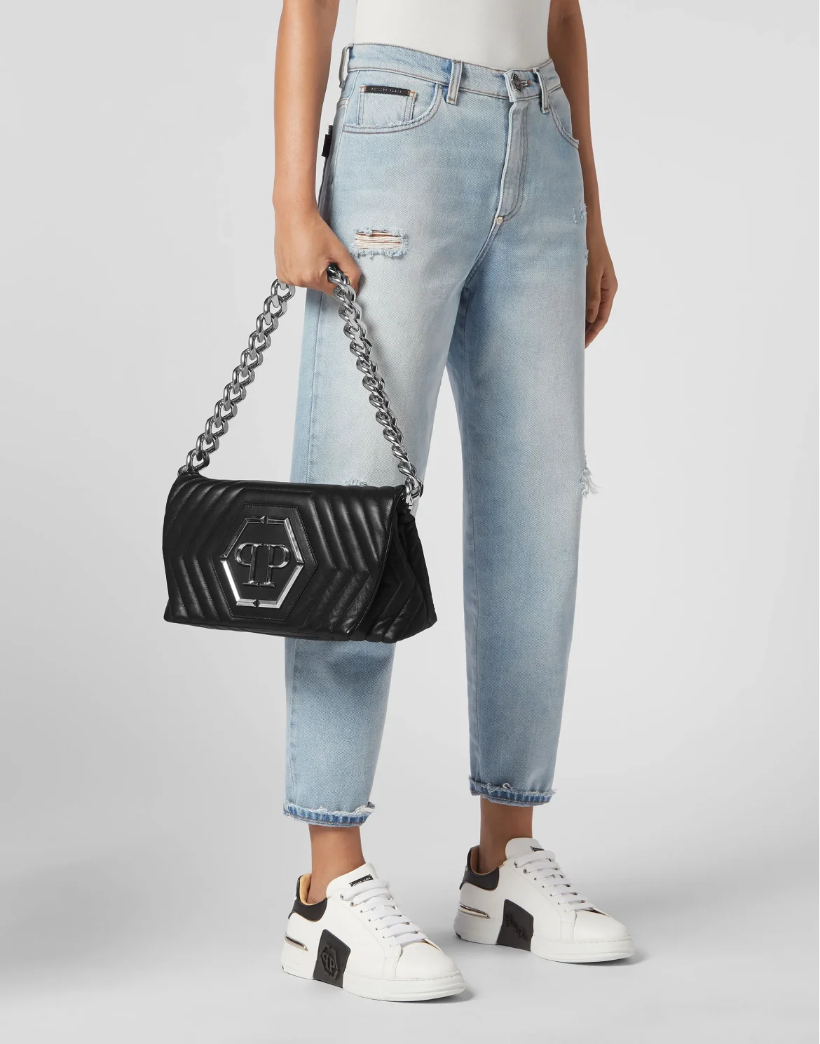 Small Nappa Matellase` Shoulder Bag Hexagon, цвет: Черный