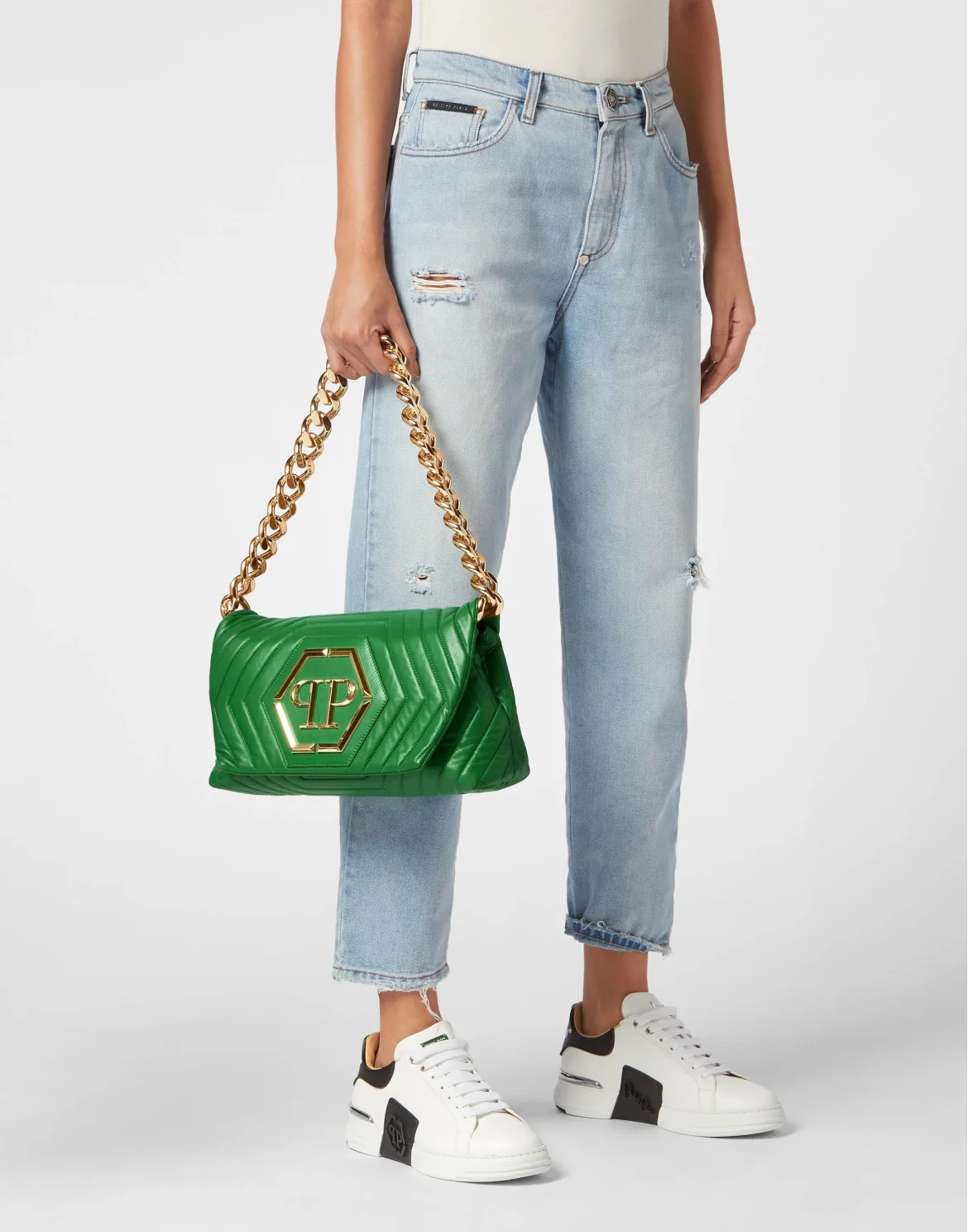 Small Nappa Matellase` Shoulder Bag Hexagon, цвет: Зеленый